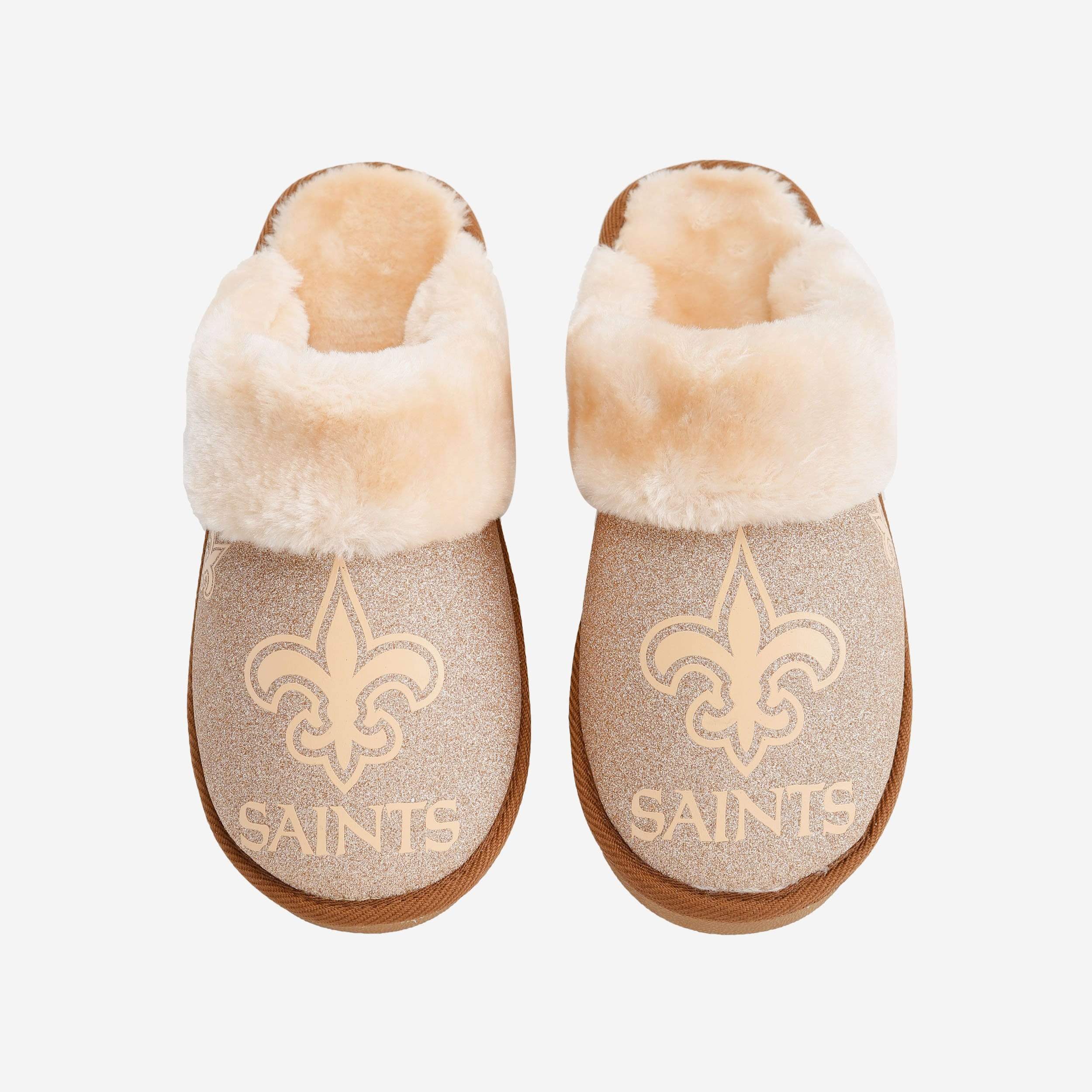 New Orleans Saints Womens Glitter Open Back Fur Moccasin Slipper 2 New Orleans Saints Womens Glitter Open Back Fur Moccasin Slipper
