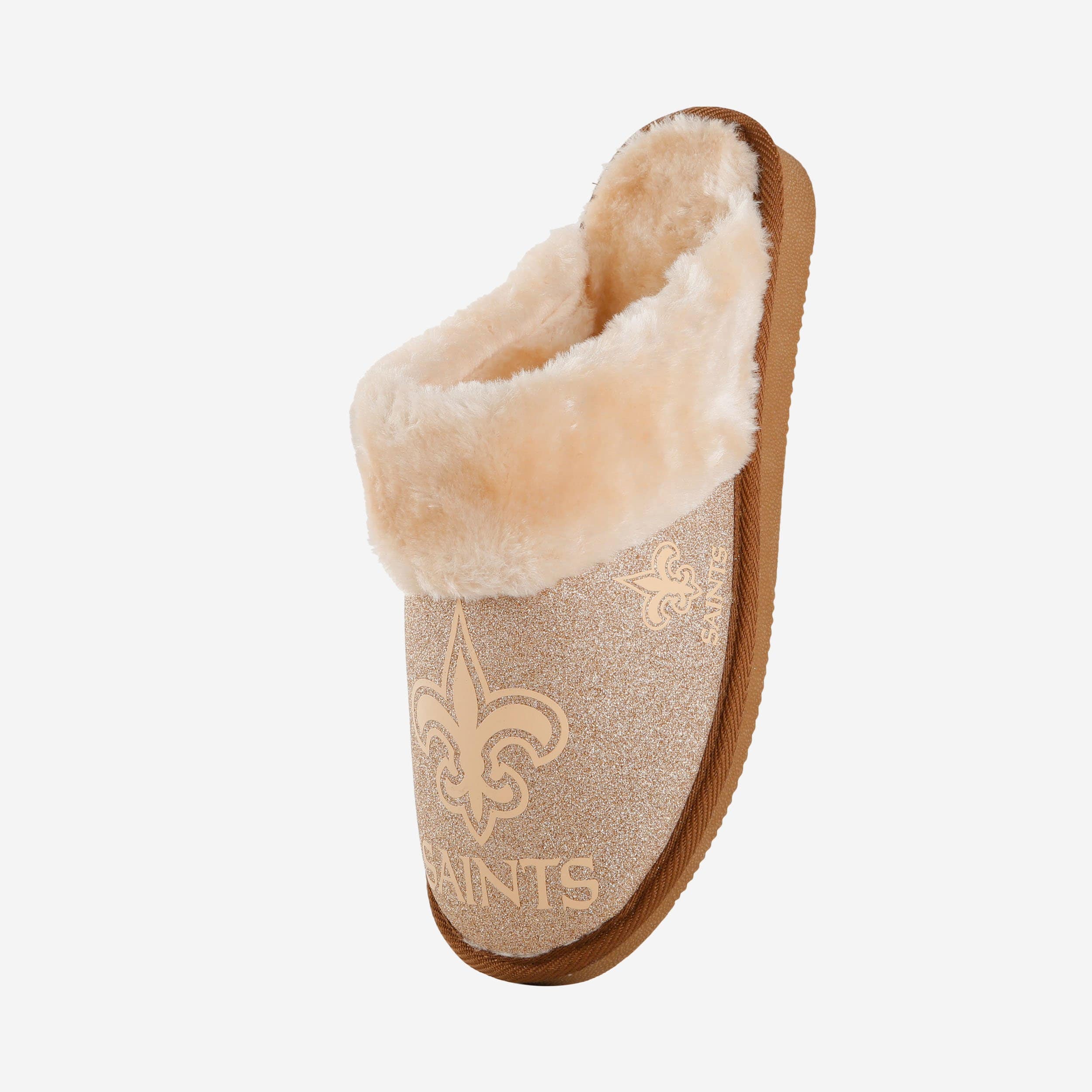 New Orleans Saints Womens Glitter Open Back Fur Moccasin Slipper 3 New Orleans Saints Womens Glitter Open Back Fur Moccasin Slipper