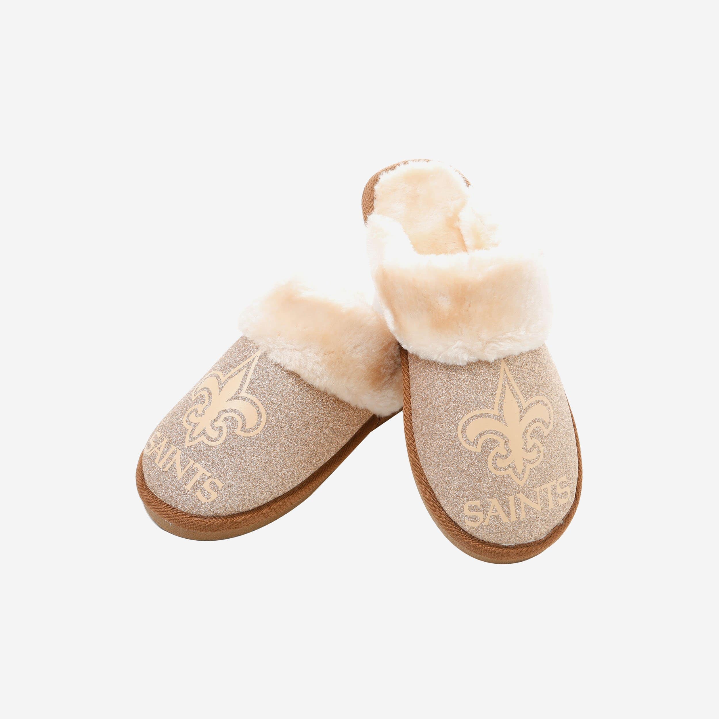 New Orleans Saints Womens Glitter Open Back Fur Moccasin Slipper 4 New Orleans Saints Womens Glitter Open Back Fur Moccasin Slipper