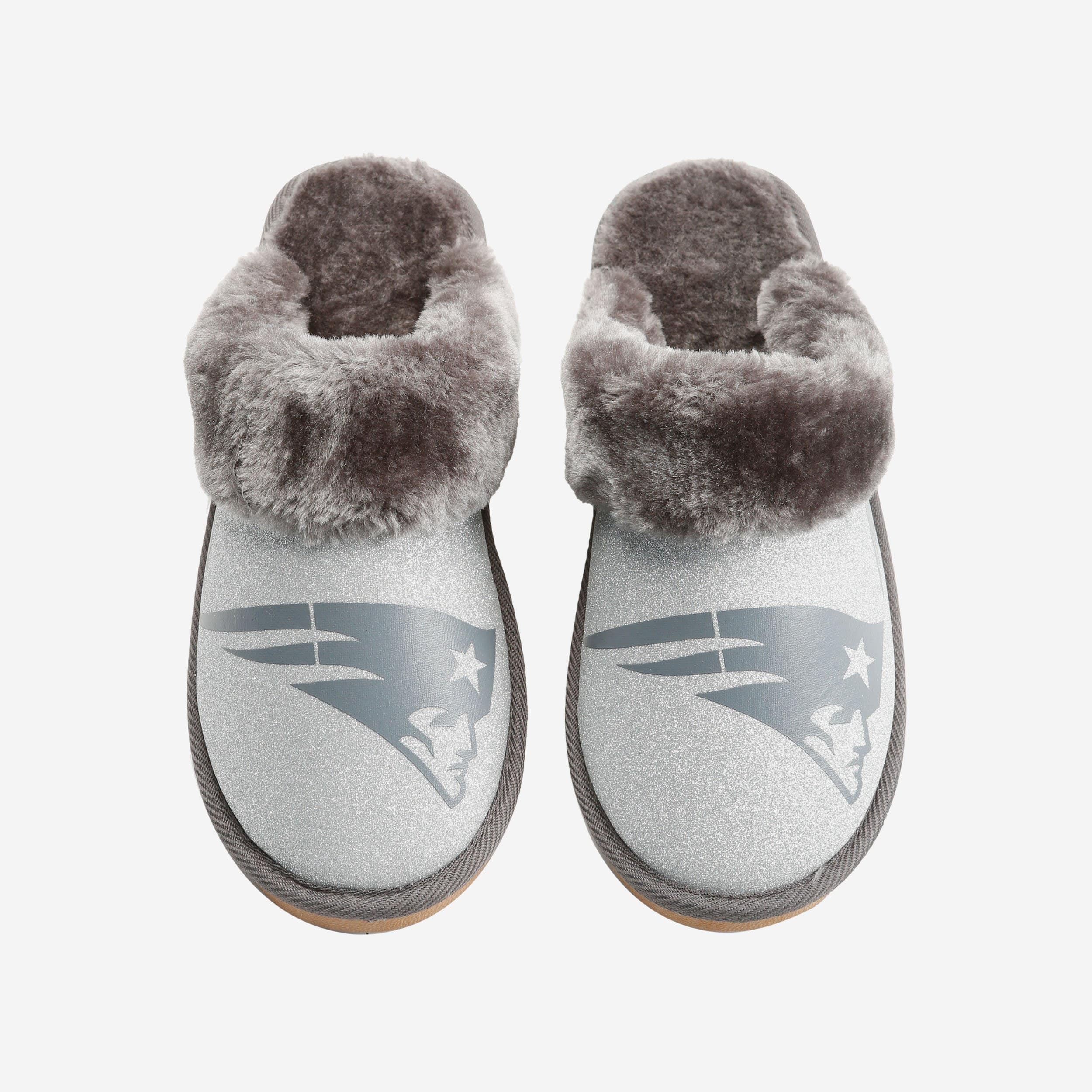 New England Patriots Womens Glitter Open Back Fur Moccasin Slipper 2 New England Patriots Womens Glitter Open Back Fur Moccasin Slipper
