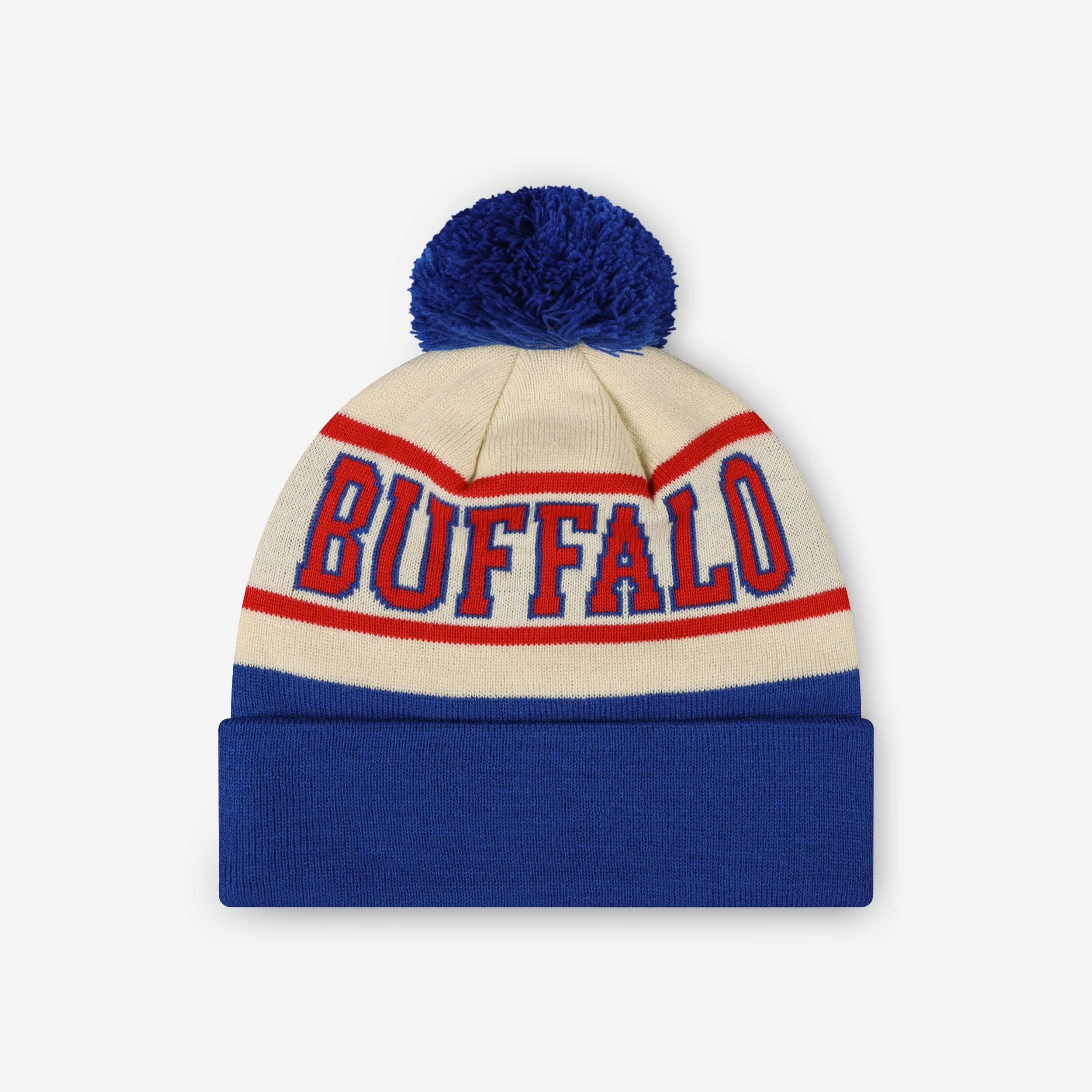 Buffalo Bills Heritage Stripe Retro Logo Pom Beanie 2 Buffalo Bills Heritage Stripe Retro Logo Pom Beanie