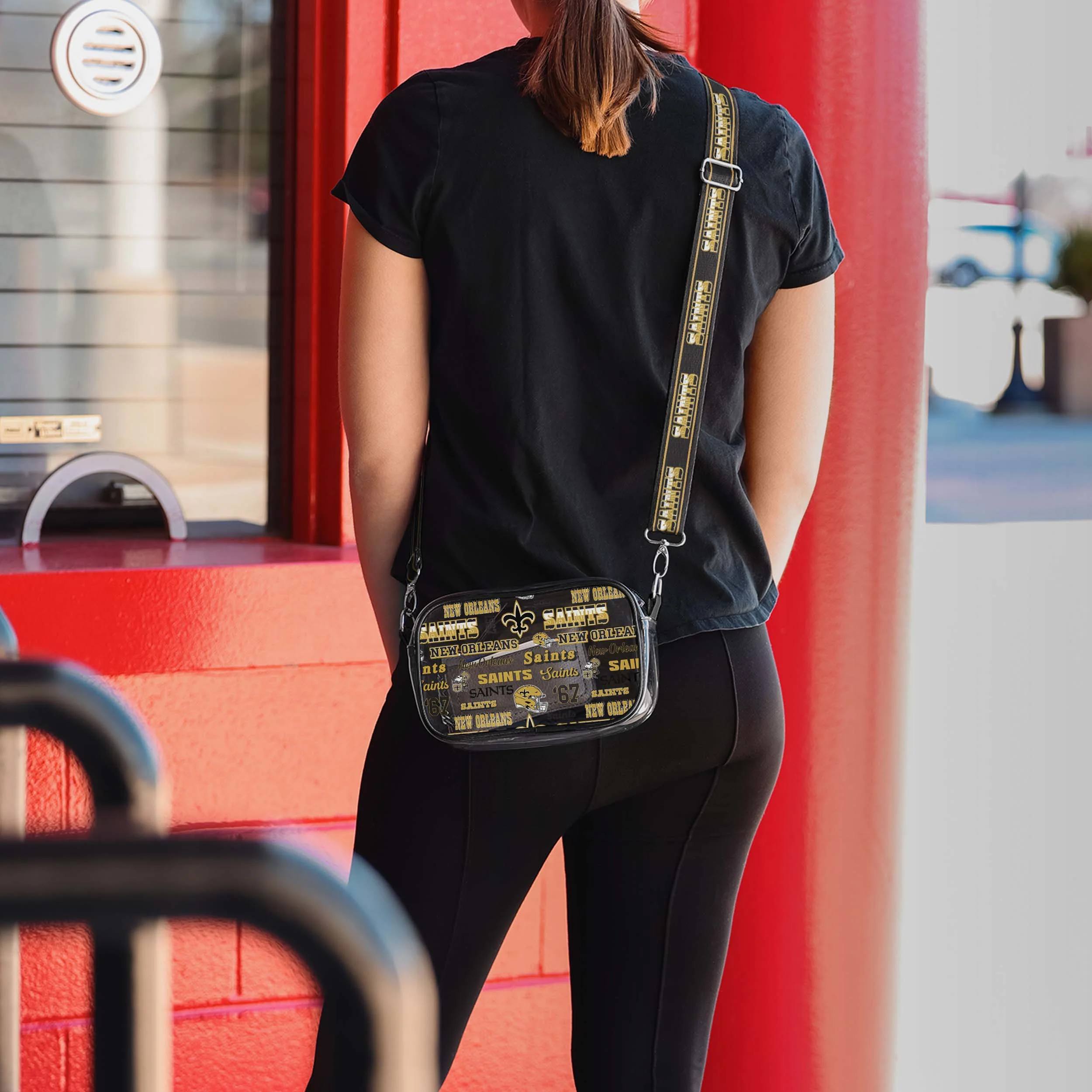 New Orleans Saints Repeat Retro Print Clear Crossbody Bag 3 New Orleans Saints Repeat Retro Print Clear Crossbody Bag