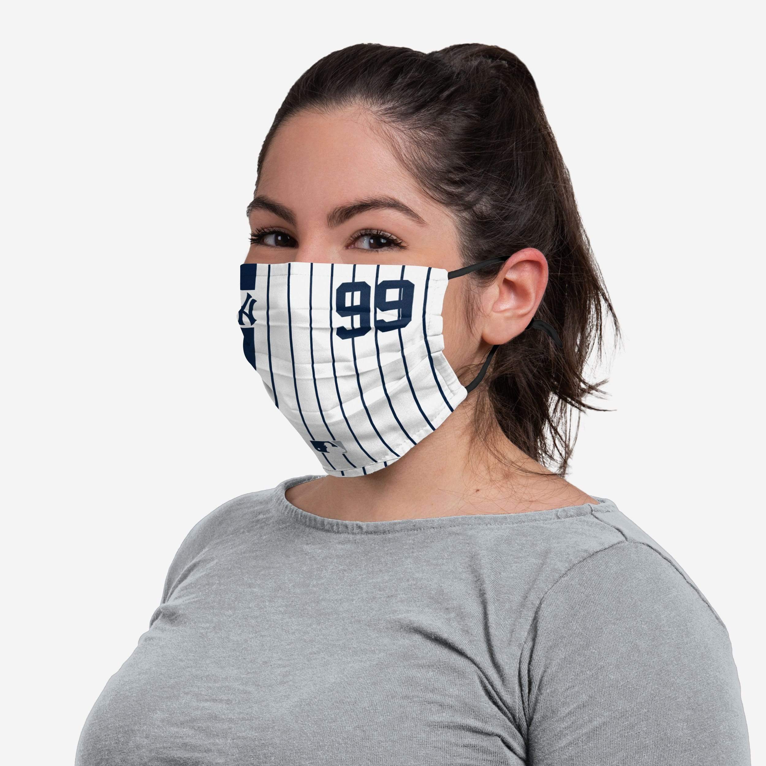 Aaron Judge New York Yankees On-Field Adjustable Pinstripe Face Cover 3 Aaron Judge New York Yankees On-Field Adjustable Pinstripe Face Cover