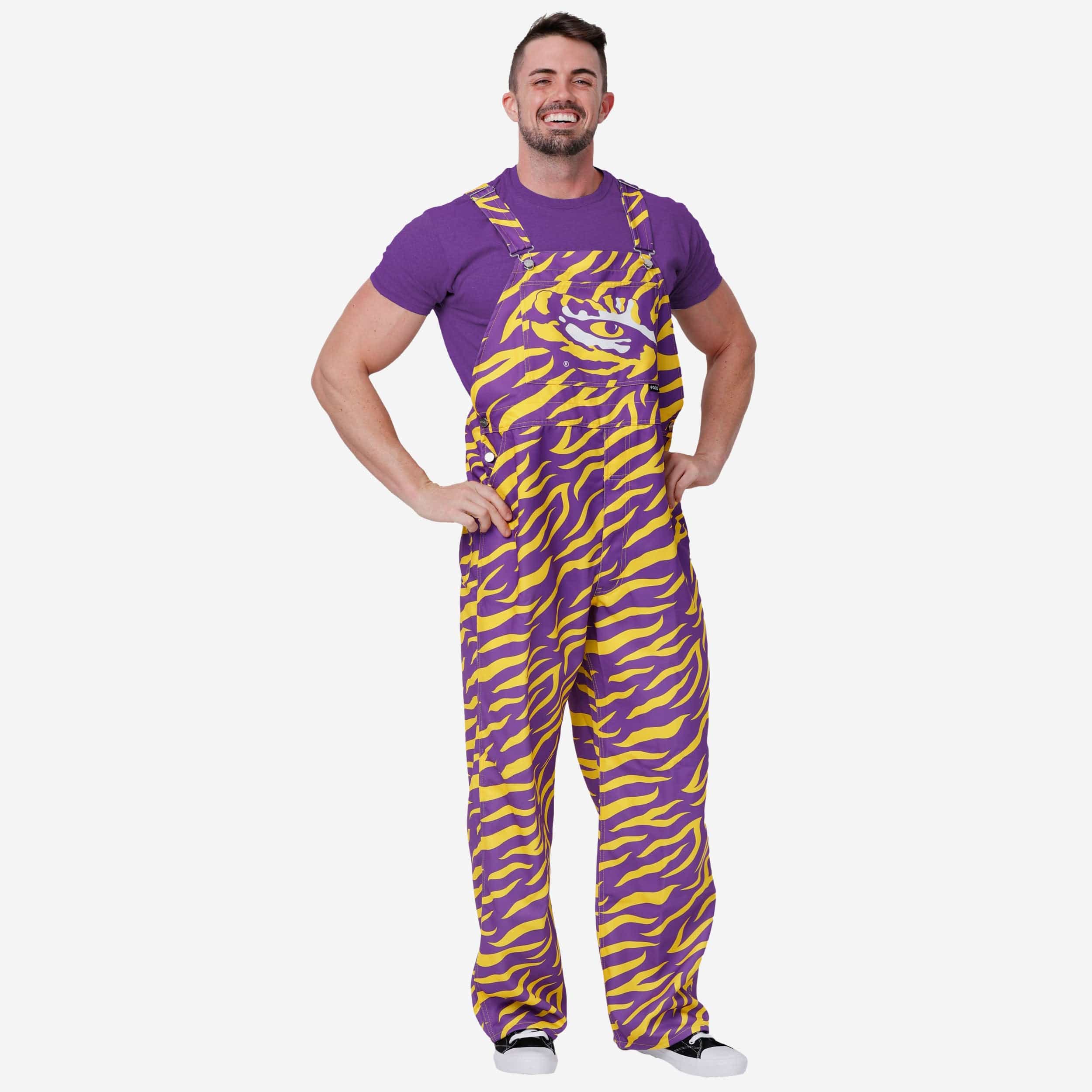 LSU Tigers Mens Tiger Stripe Thematic Bib Overalls