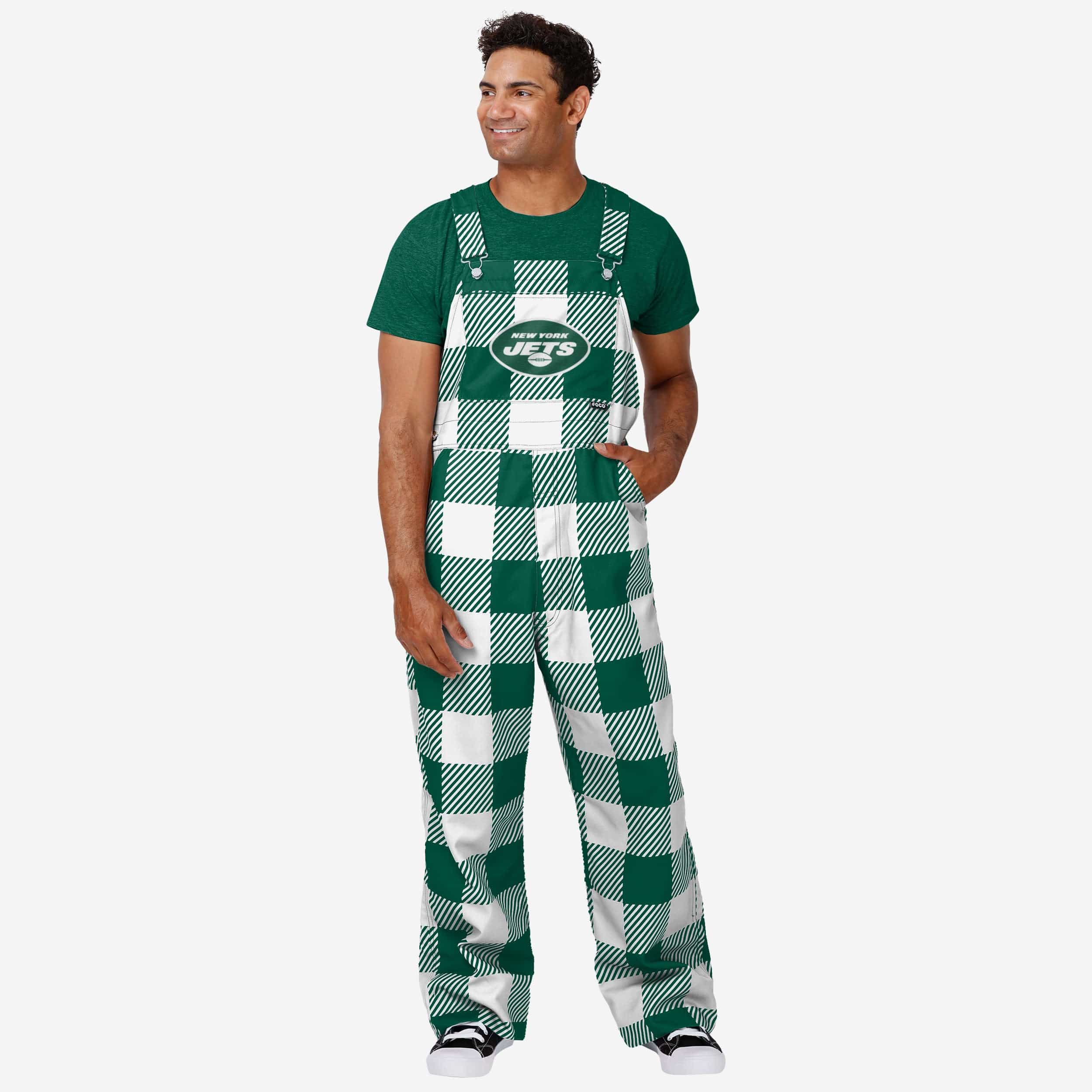 New York Jets Mens Plaid Bib Overalls
