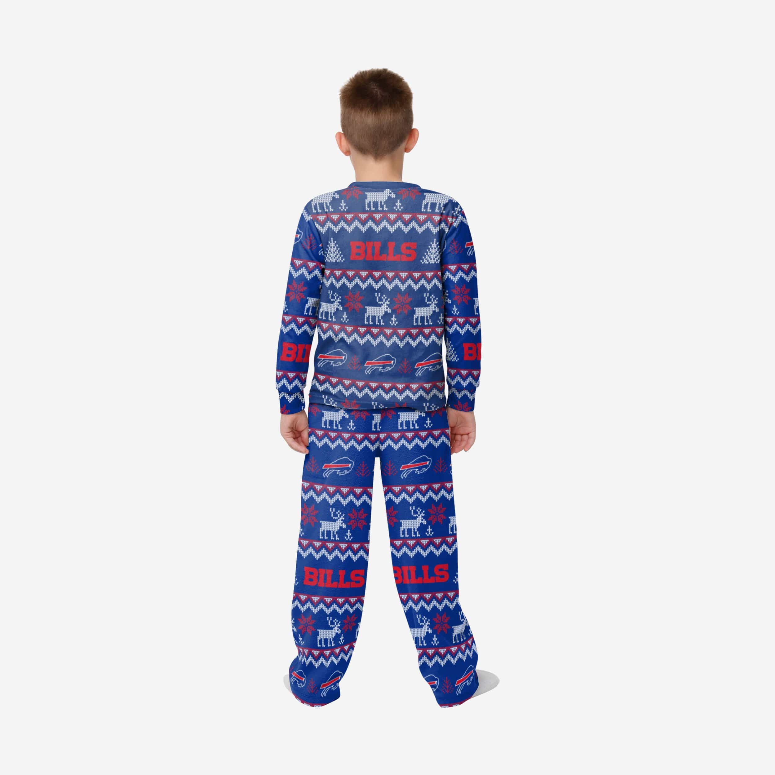 Buffalo Bills Youth Ugly Pattern Family Holiday Pajamas 2 Buffalo Bills Youth Ugly Pattern Family Holiday Pajamas