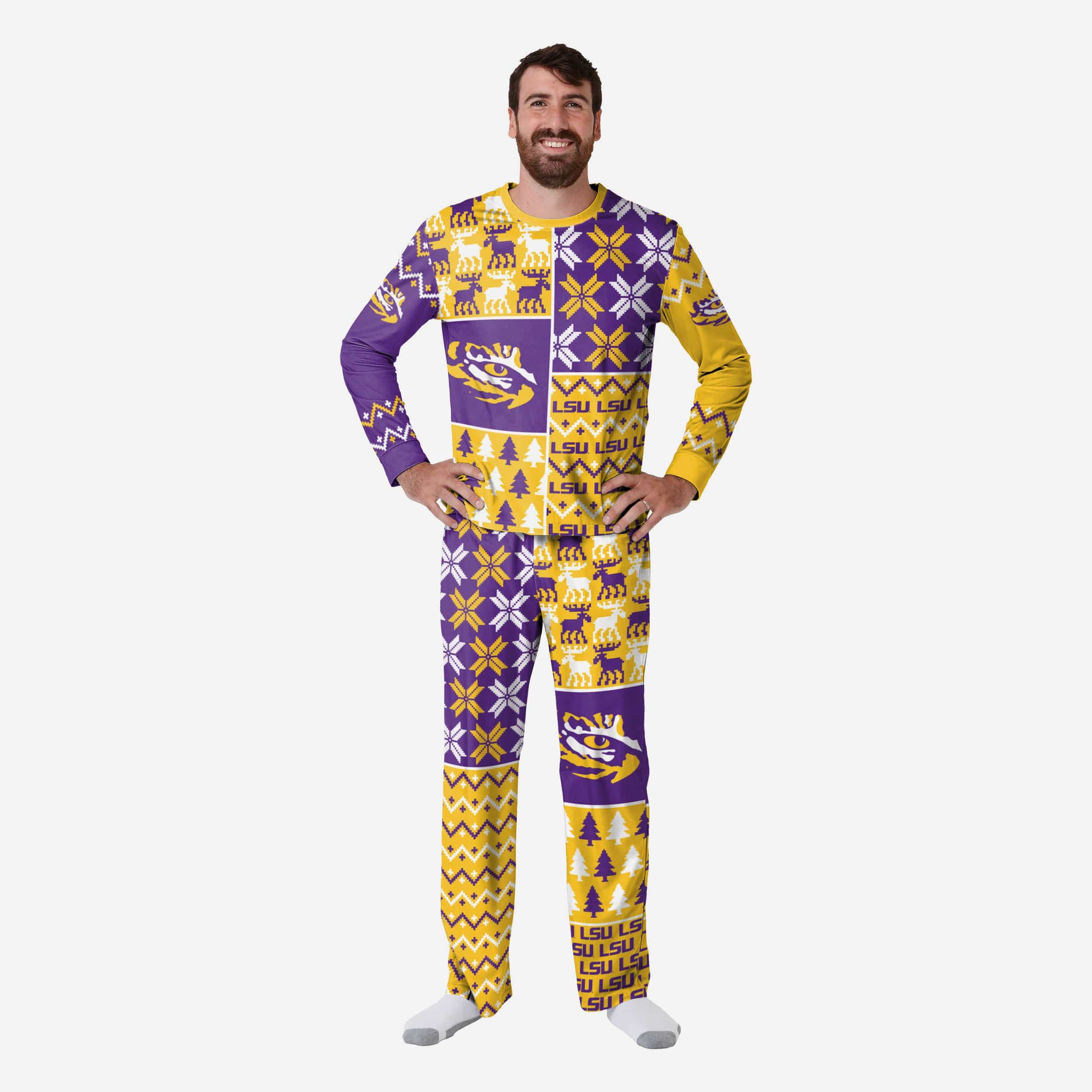 LSU Tigers Mens Busy Block Family Holiday Pajamas 1 LSU Tigers Mens Busy Block Family Holiday Pajamas