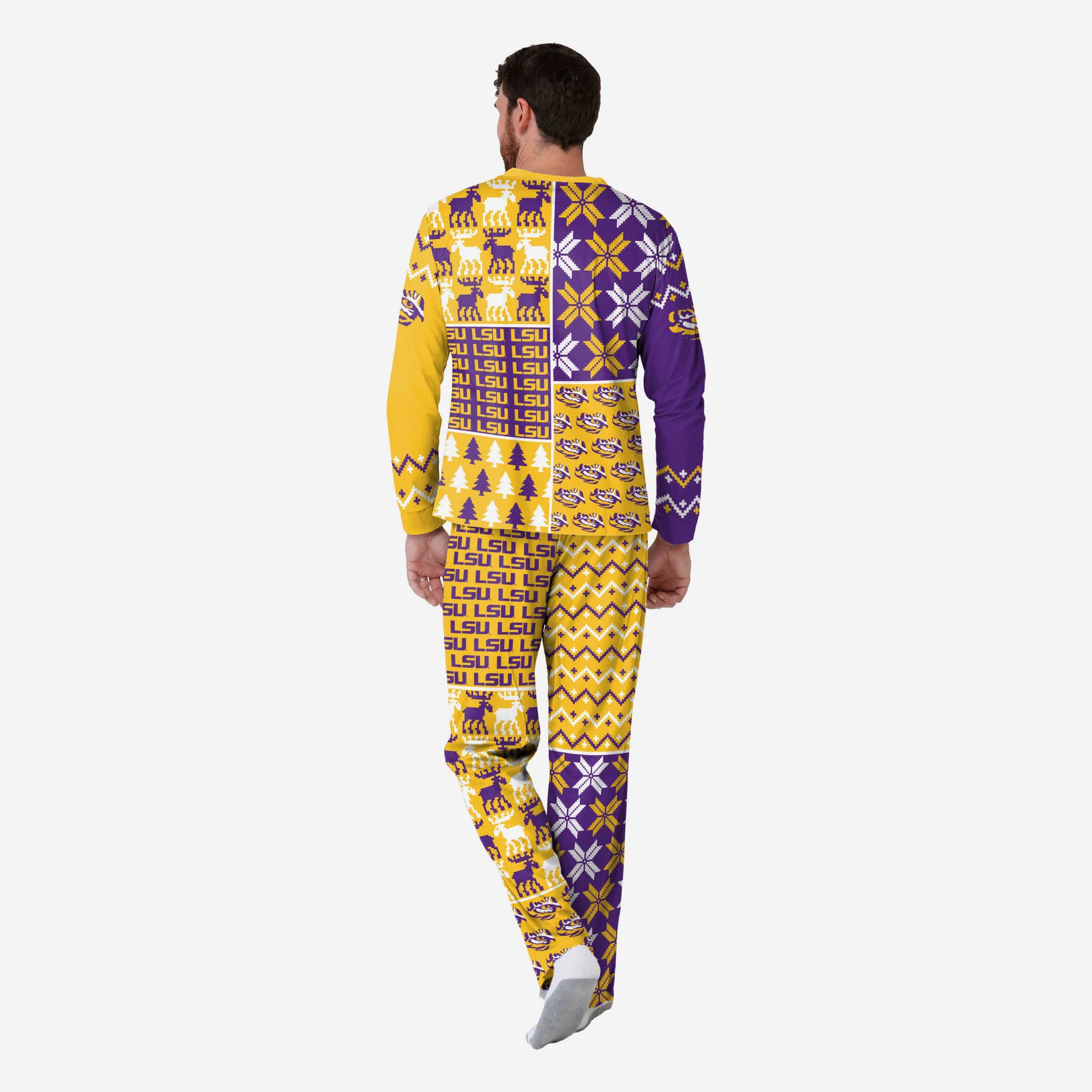 LSU Tigers Mens Busy Block Family Holiday Pajamas 2 LSU Tigers Mens Busy Block Family Holiday Pajamas