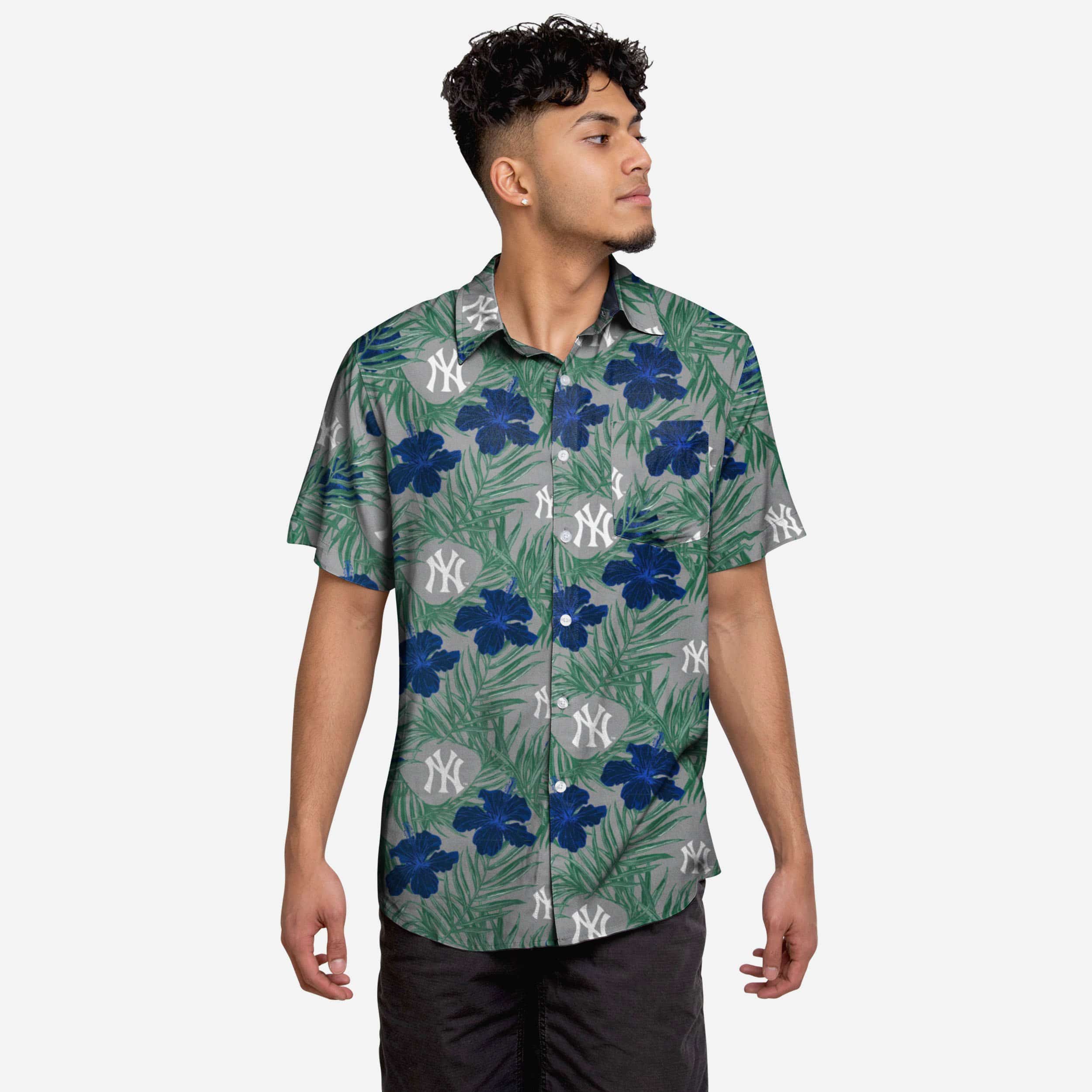 New York Yankees Hibiscus Button Up Shirt