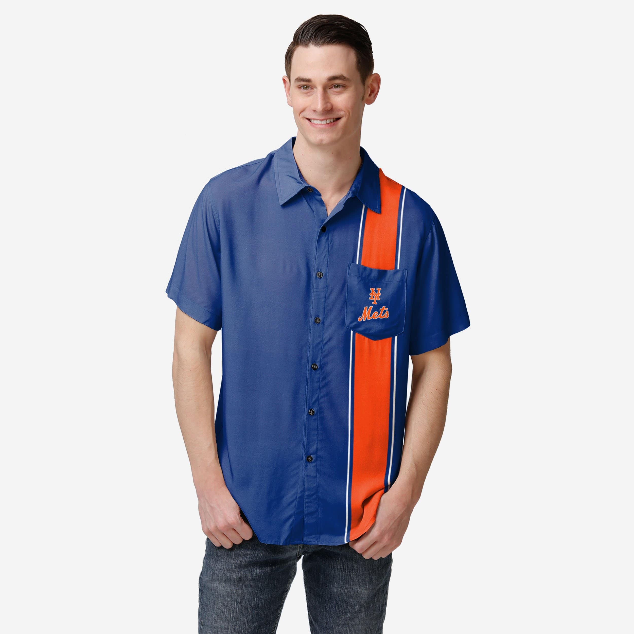 New York Mets Bowling Stripe Button Up Shirt