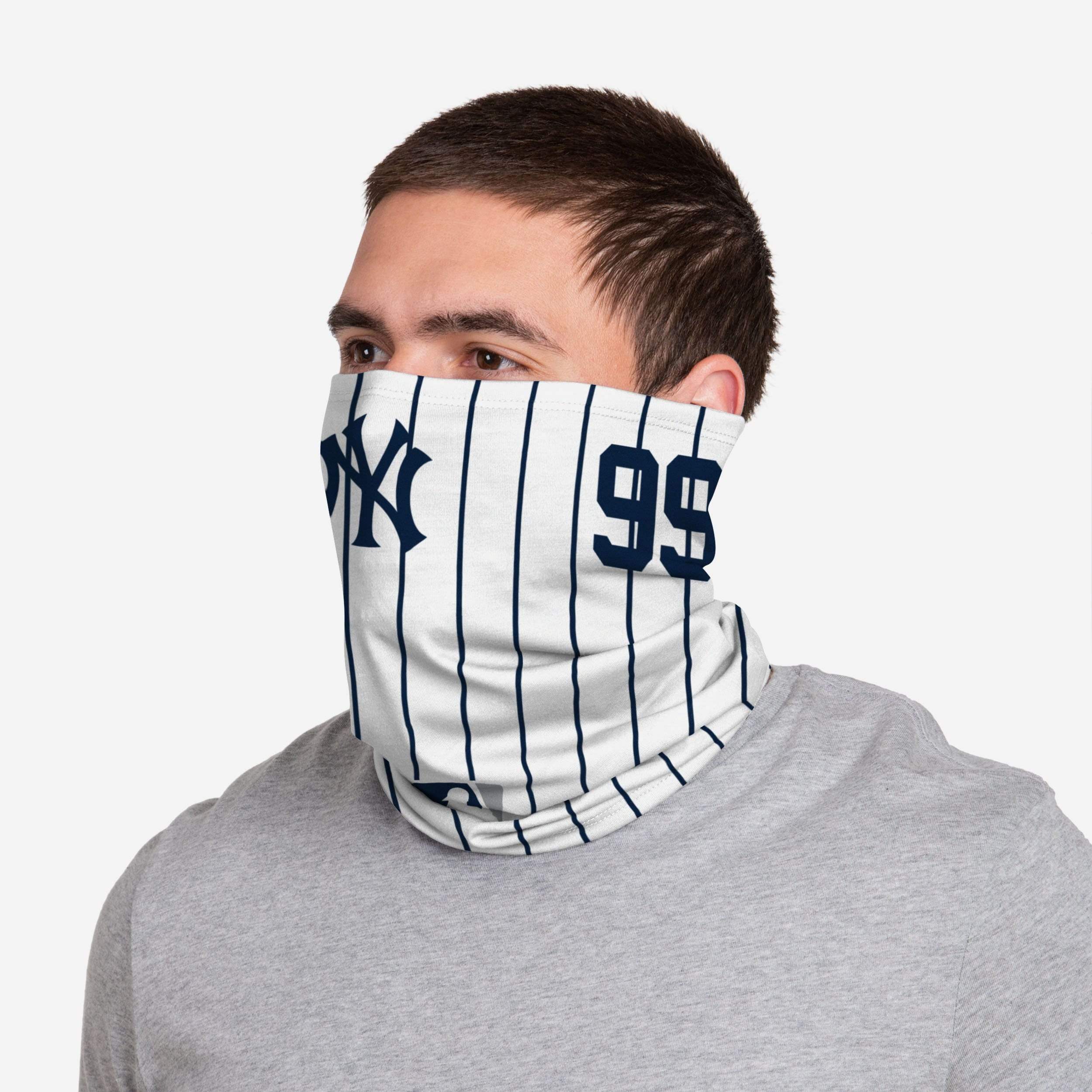 Aaron Judge New York Yankees On-Field Gameday Pinstripe Stitched Gaiter Scarf 3 Aaron Judge New York Yankees On-Field Gameday Pinstripe Stitched Gaiter Scarf
