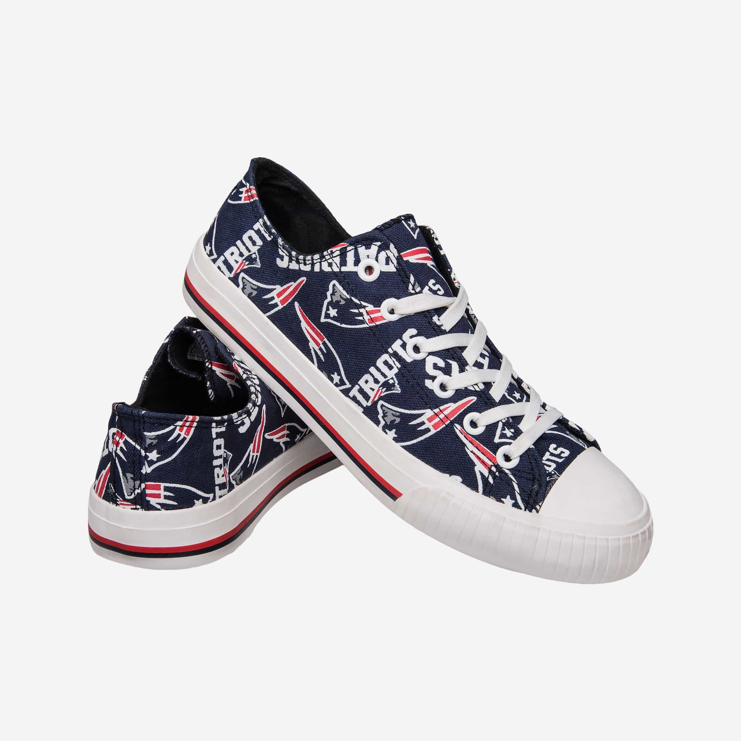New England Patriots Womens Low Top Repeat Print Canvas Shoe 4 New England Patriots Womens Low Top Repeat Print Canvas Shoe