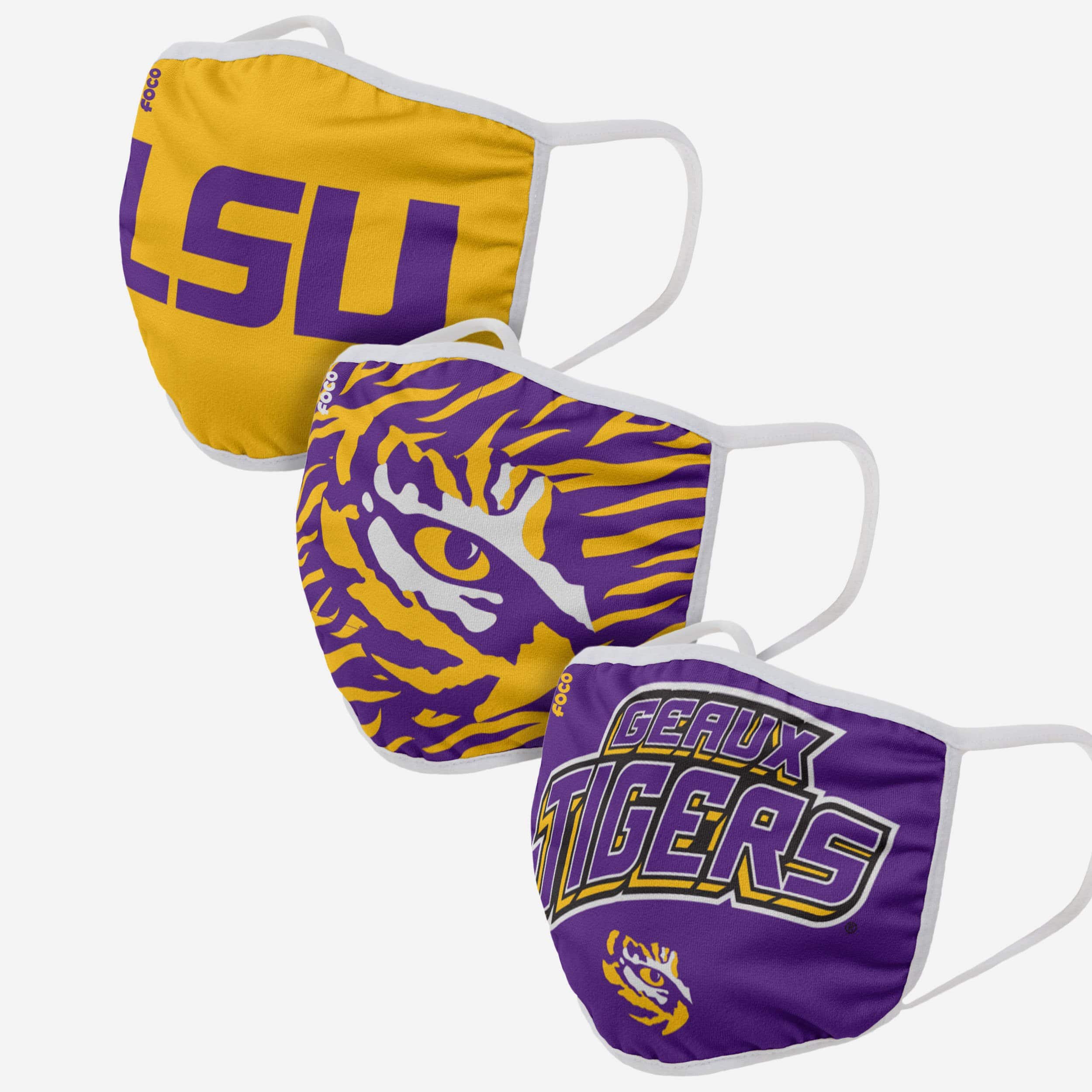 LSU Tigers Super Fan 3 Pack Face Cover 1 LSU Tigers Super Fan 3 Pack Face Cover