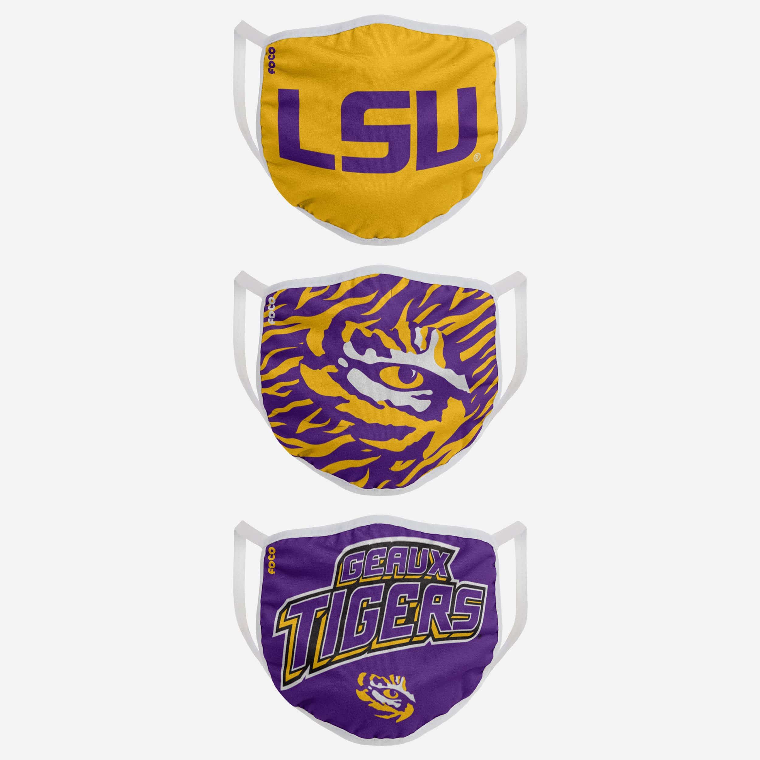 LSU Tigers Super Fan 3 Pack Face Cover 2 LSU Tigers Super Fan 3 Pack Face Cover