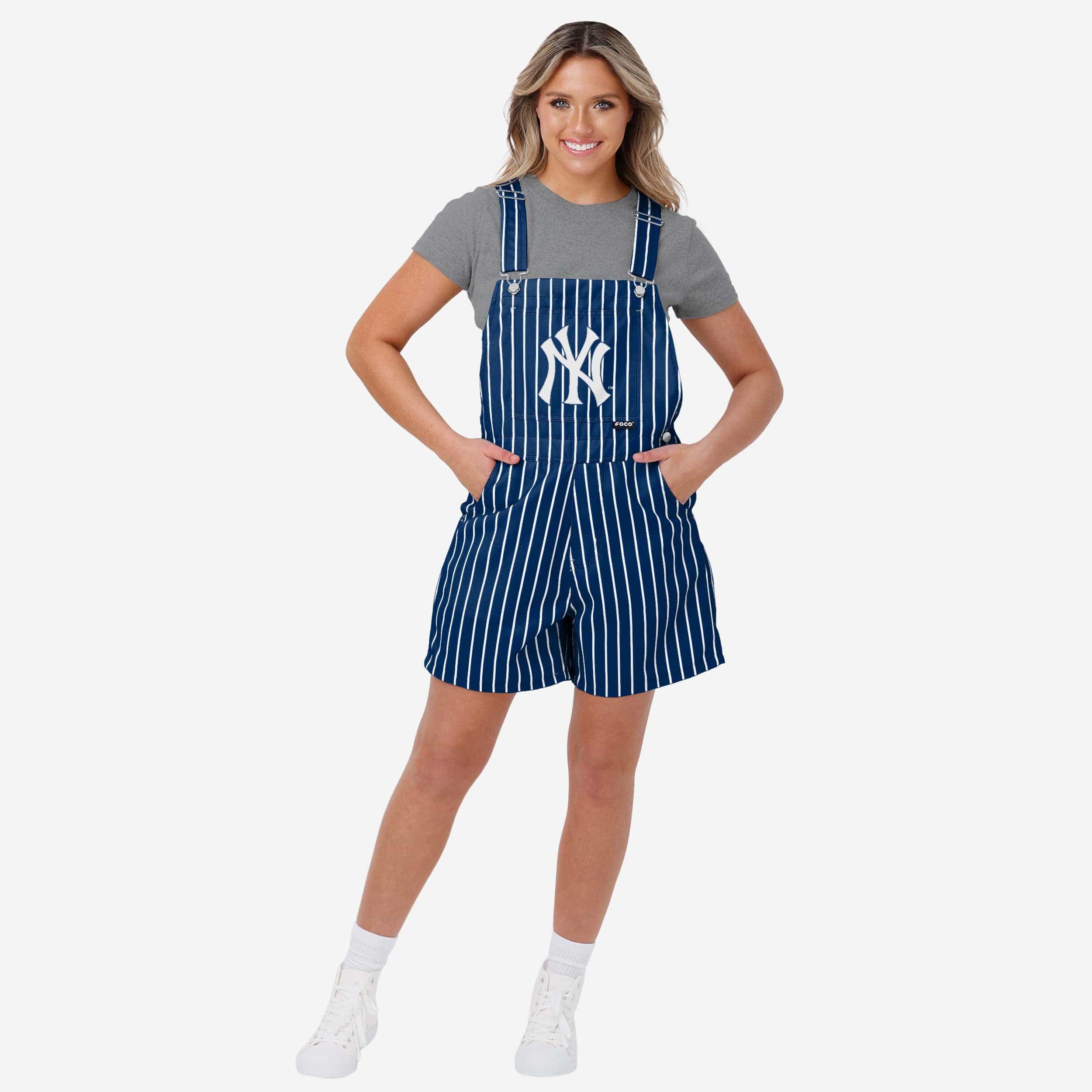 New York Yankees Womens Pinstripe Bib Shortalls