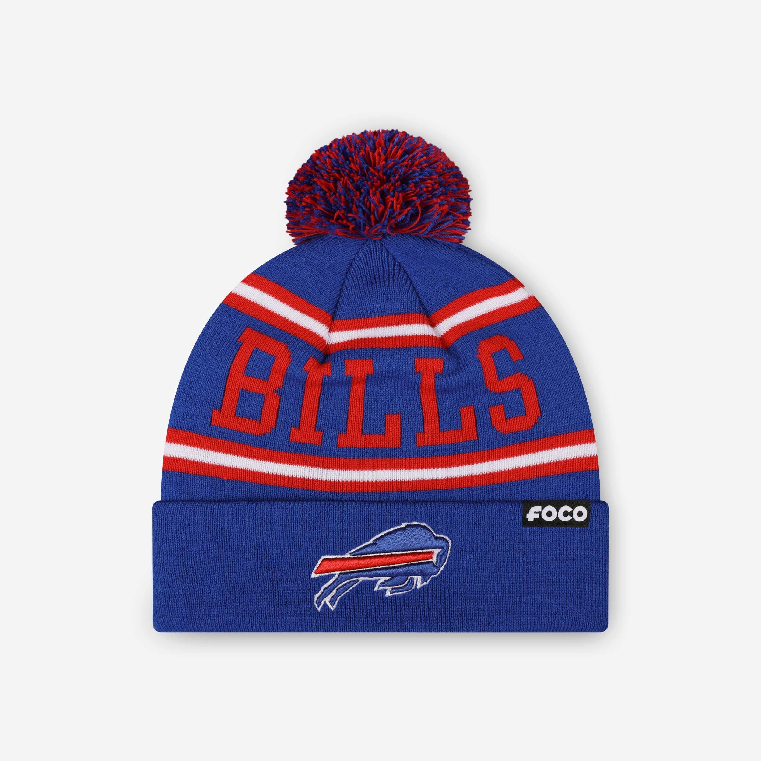 Buffalo Bills Primary Logo Stripe Pom Beanie