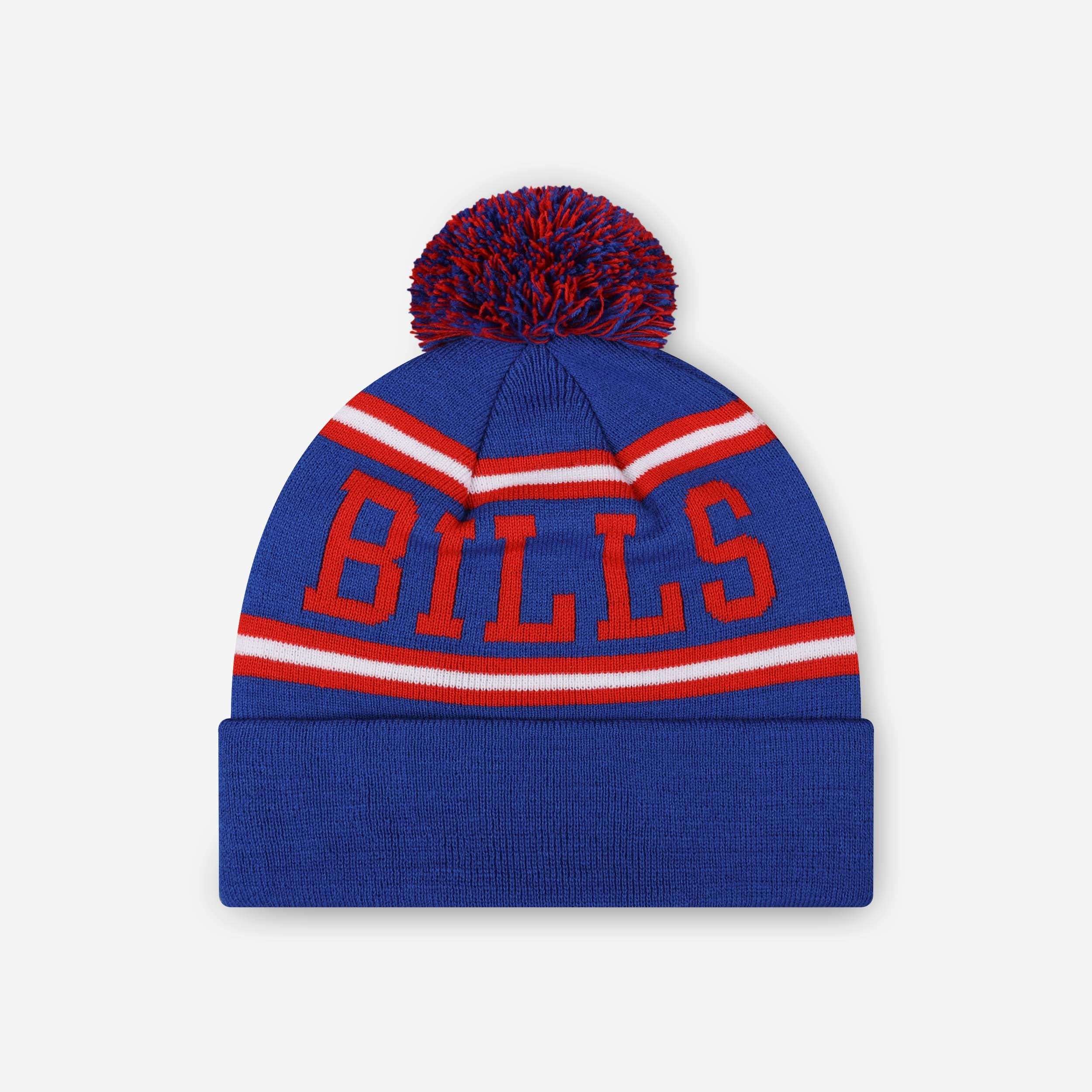 Buffalo Bills Primary Logo Stripe Pom Beanie 2 Buffalo Bills Primary Logo Stripe Pom Beanie