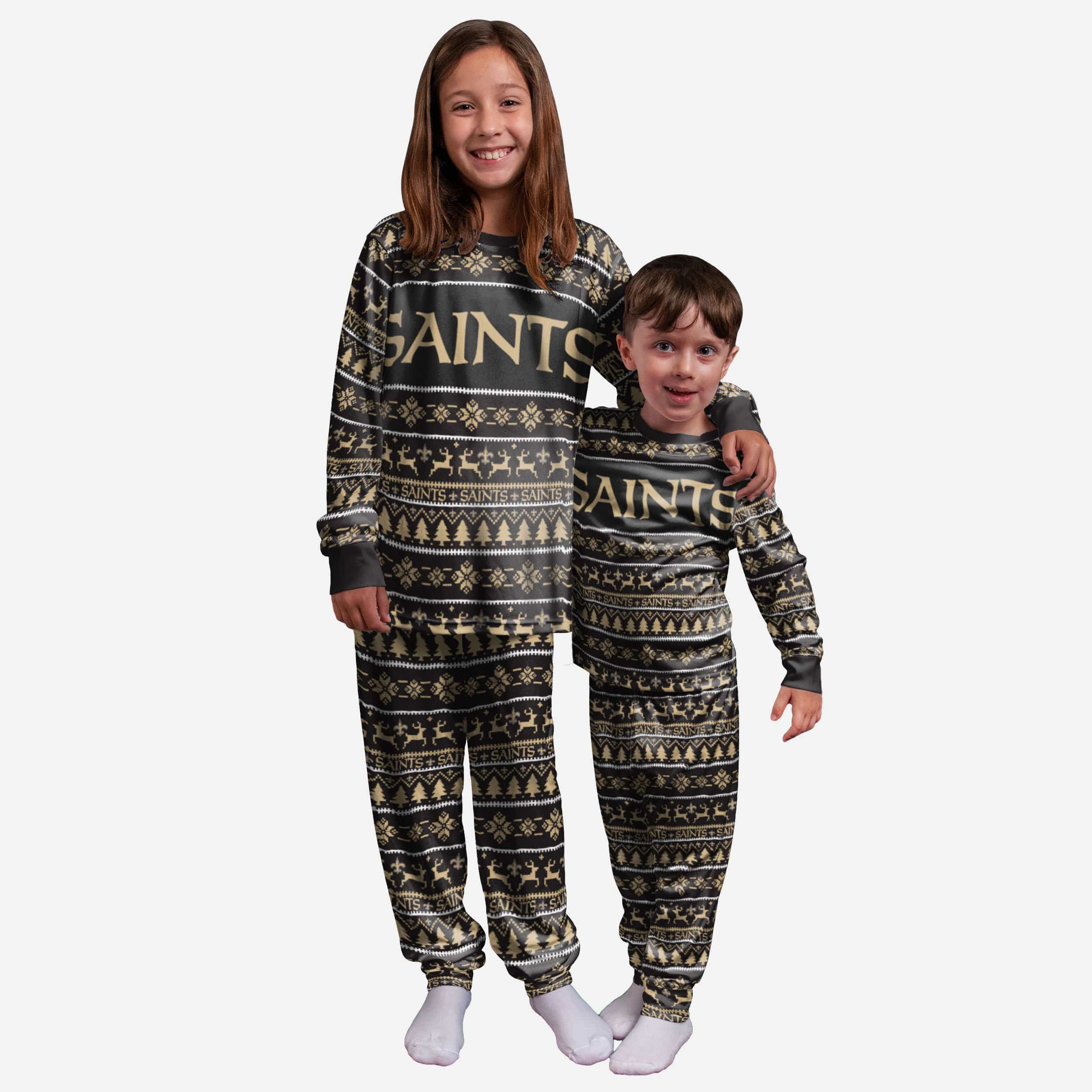 New Orleans Saints Youth Family Holiday Pajamas 1 New Orleans Saints Youth Family Holiday Pajamas
