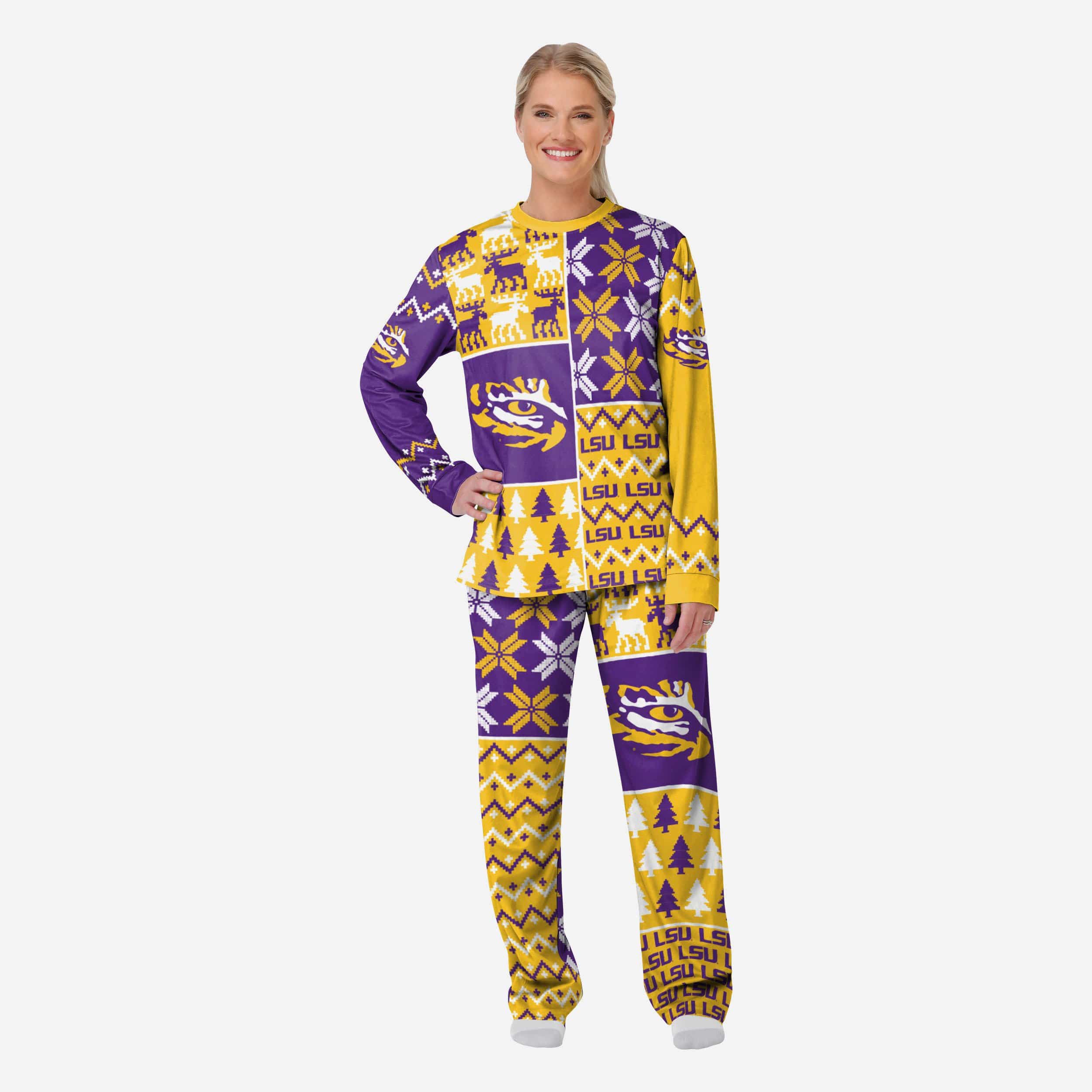 LSU Tigers Womens Busy Block Family Holiday Pajamas 1 LSU Tigers Womens Busy Block Family Holiday Pajamas