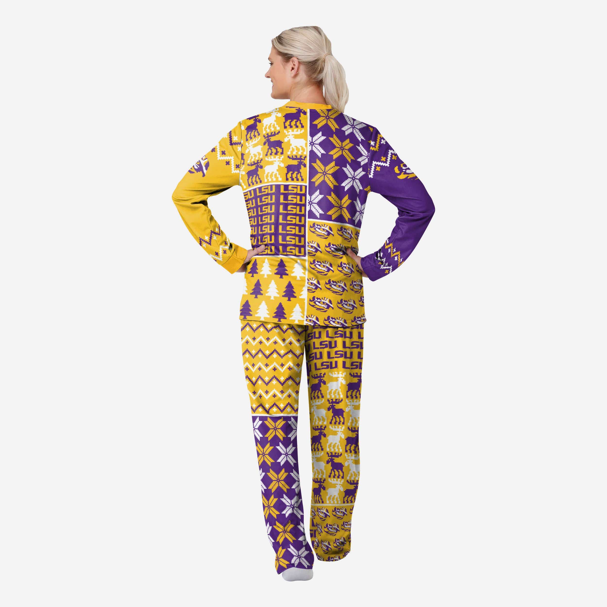 LSU Tigers Womens Busy Block Family Holiday Pajamas 2 LSU Tigers Womens Busy Block Family Holiday Pajamas