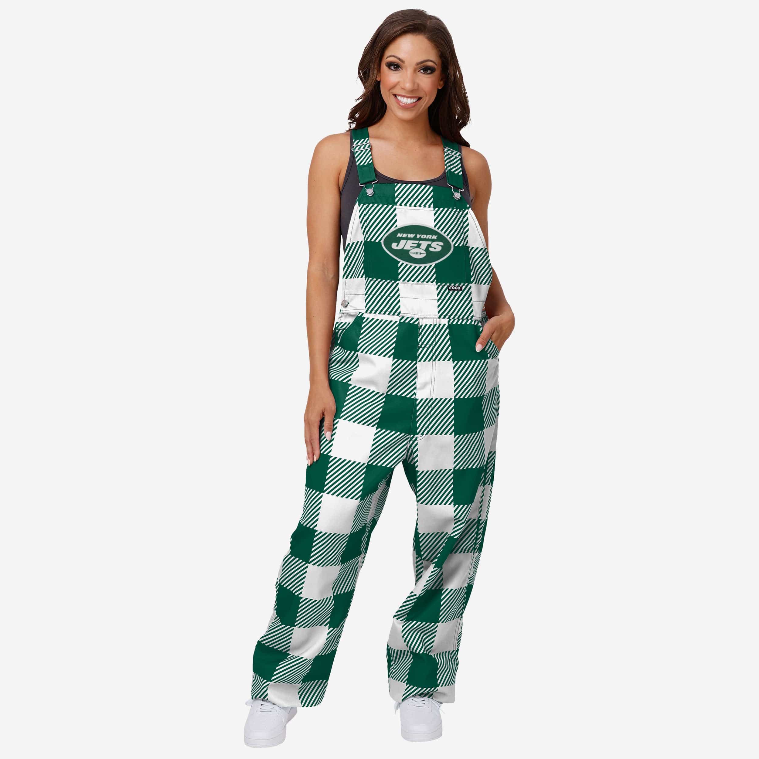 New York Jets Womens Plaid Bib Overalls