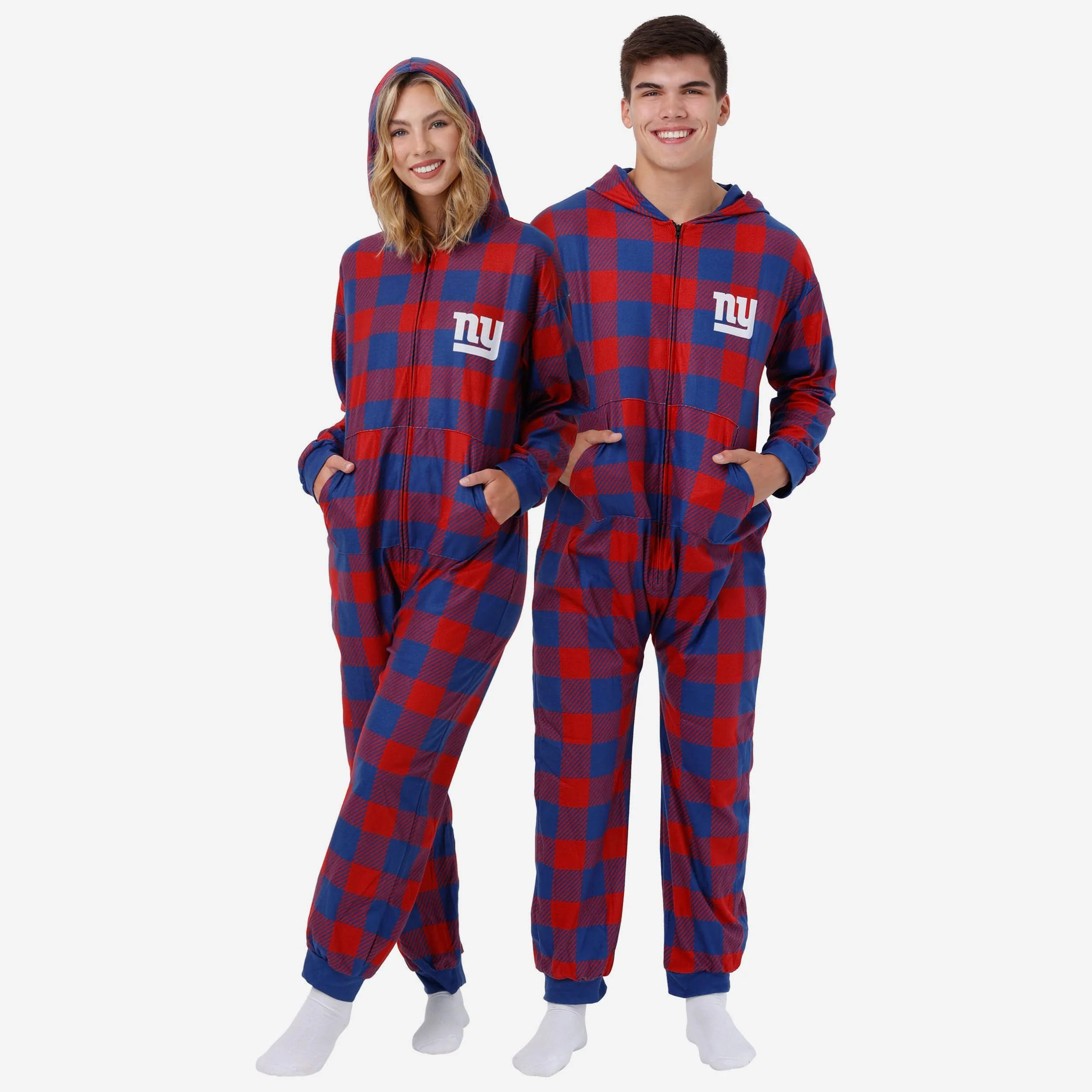 New York Giants Plaid One Piece Pajamas 1 New York Giants Plaid One Piece Pajamas