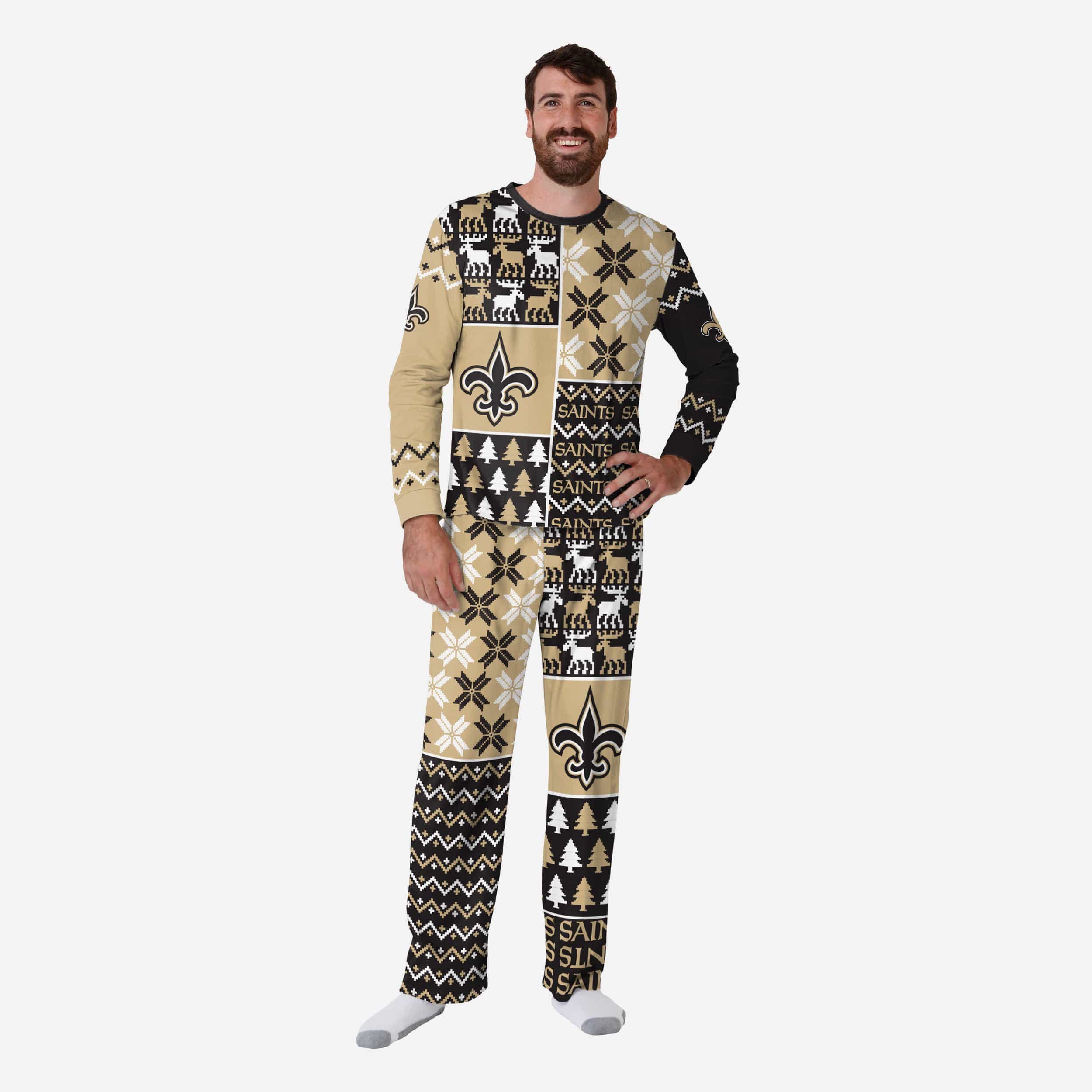 New Orleans Saints Mens Busy Block Family Holiday Pajamas 1 New Orleans Saints Mens Busy Block Family Holiday Pajamas