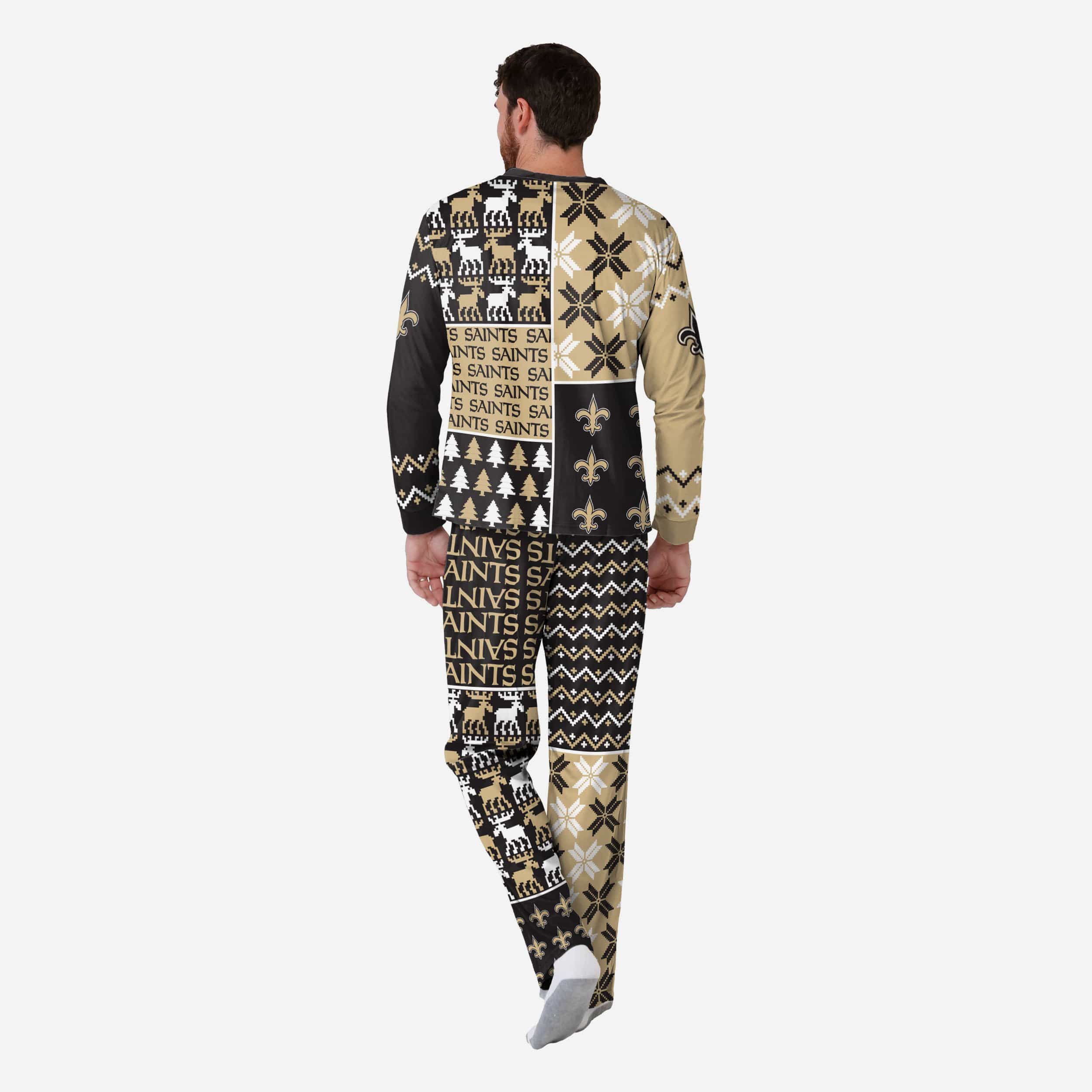 New Orleans Saints Mens Busy Block Family Holiday Pajamas 2 New Orleans Saints Mens Busy Block Family Holiday Pajamas