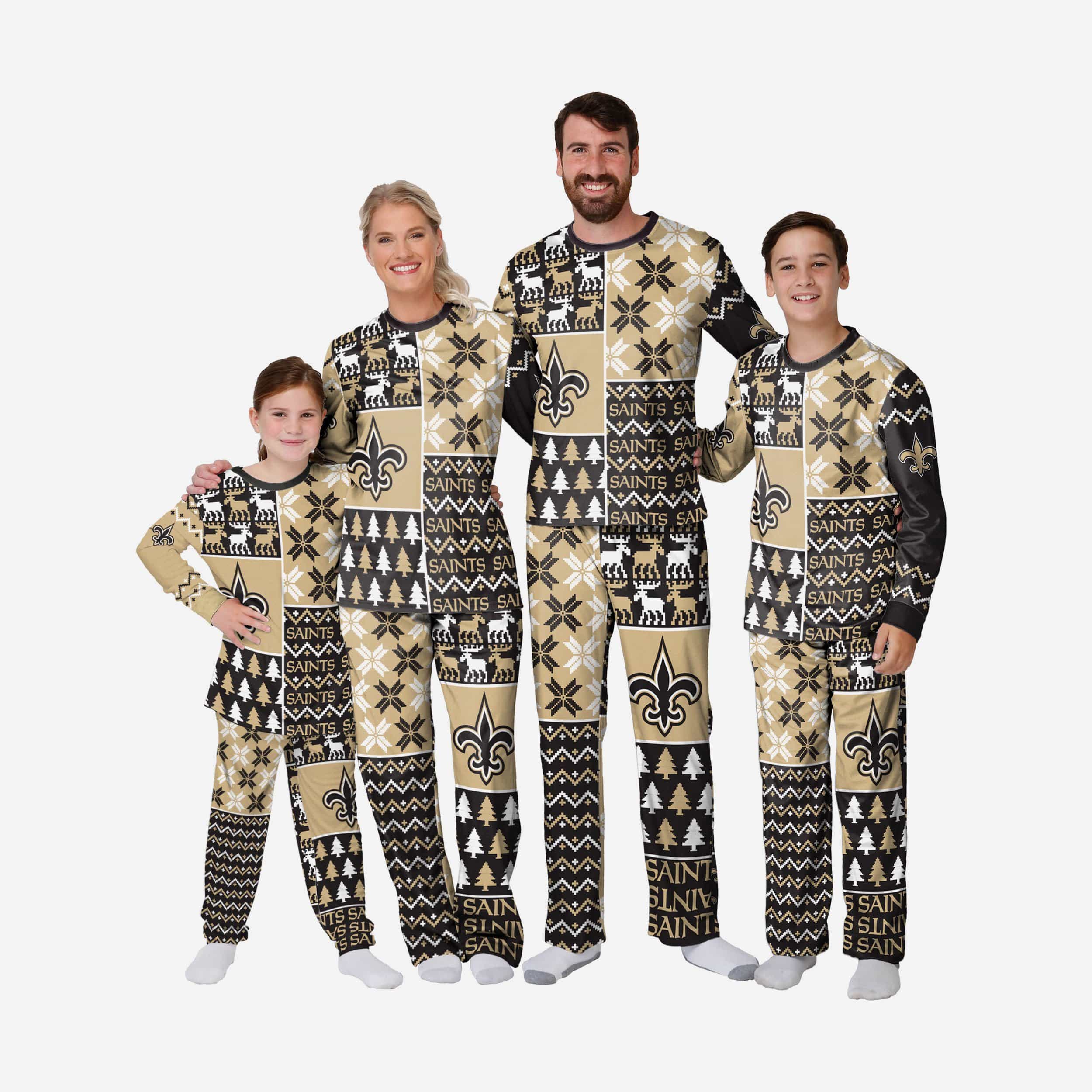 New Orleans Saints Mens Busy Block Family Holiday Pajamas 3 New Orleans Saints Mens Busy Block Family Holiday Pajamas
