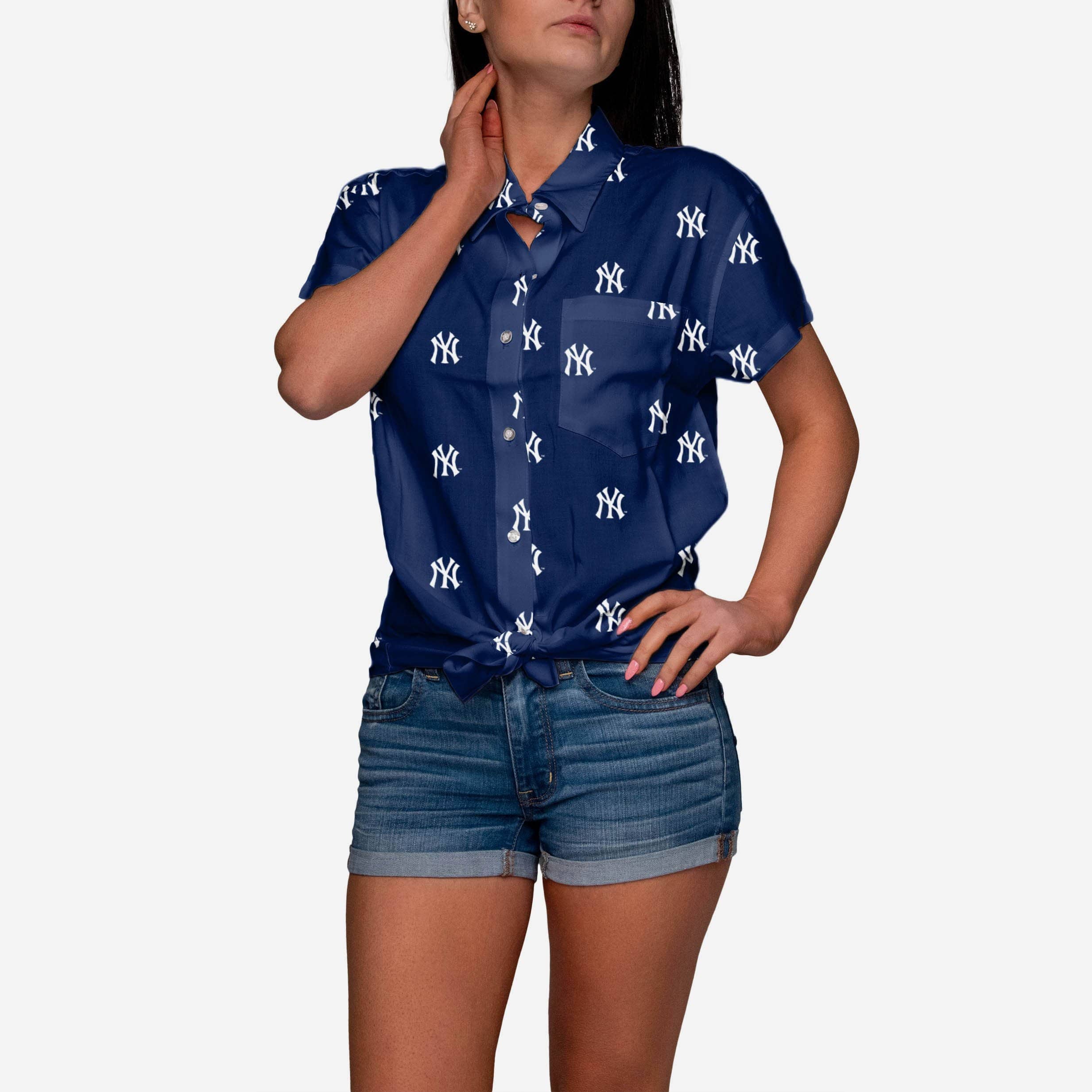 New York Yankees Logo Blast Womens Button Up Shirt