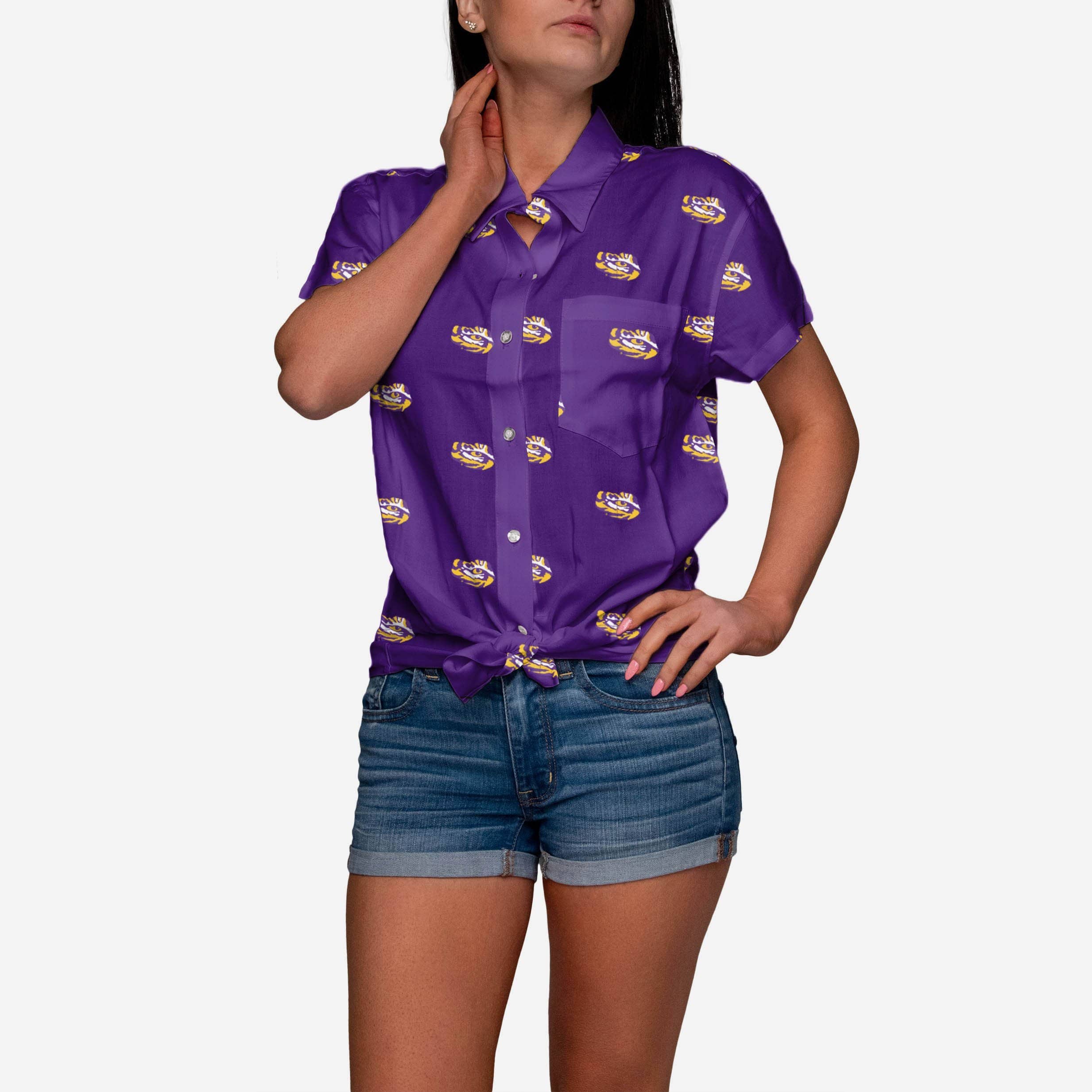 LSU Tigers Logo Blast Womens Button Up Shirt
