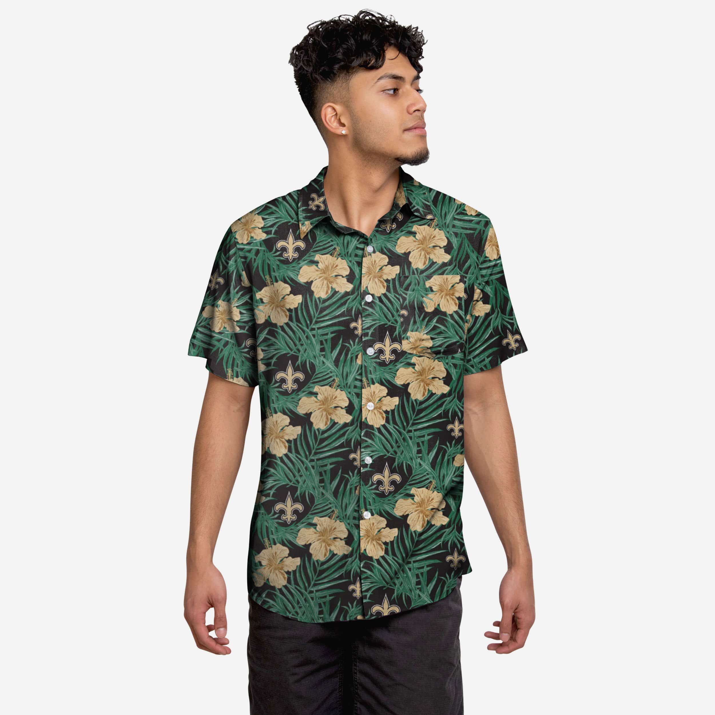 New Orleans Saints Hibiscus Button Up Shirt 1 New Orleans Saints Hibiscus Button Up Shirt