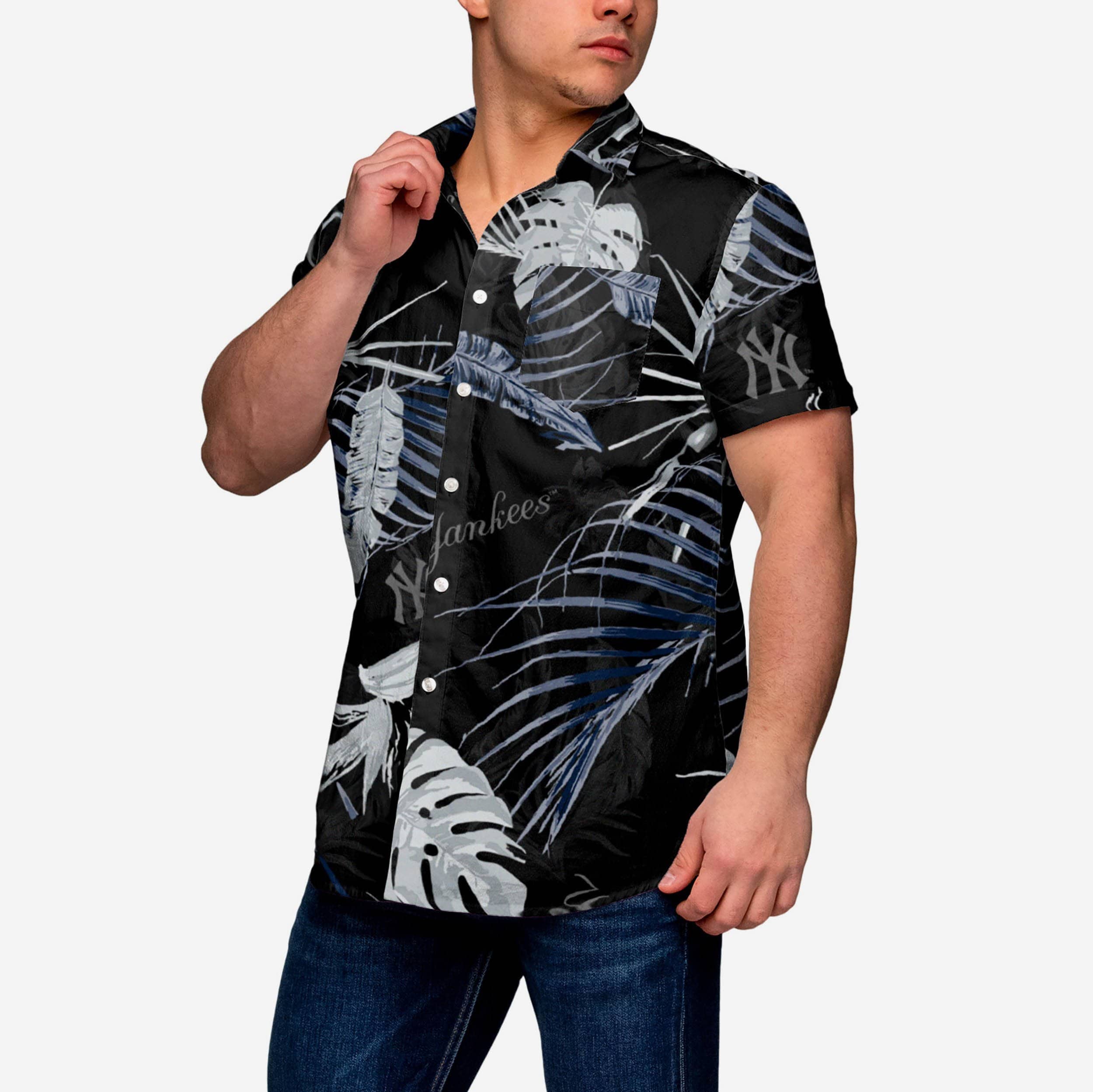 New York Yankees Neon Palm Button Up Shirt 1 New York Yankees Neon Palm Button Up Shirt
