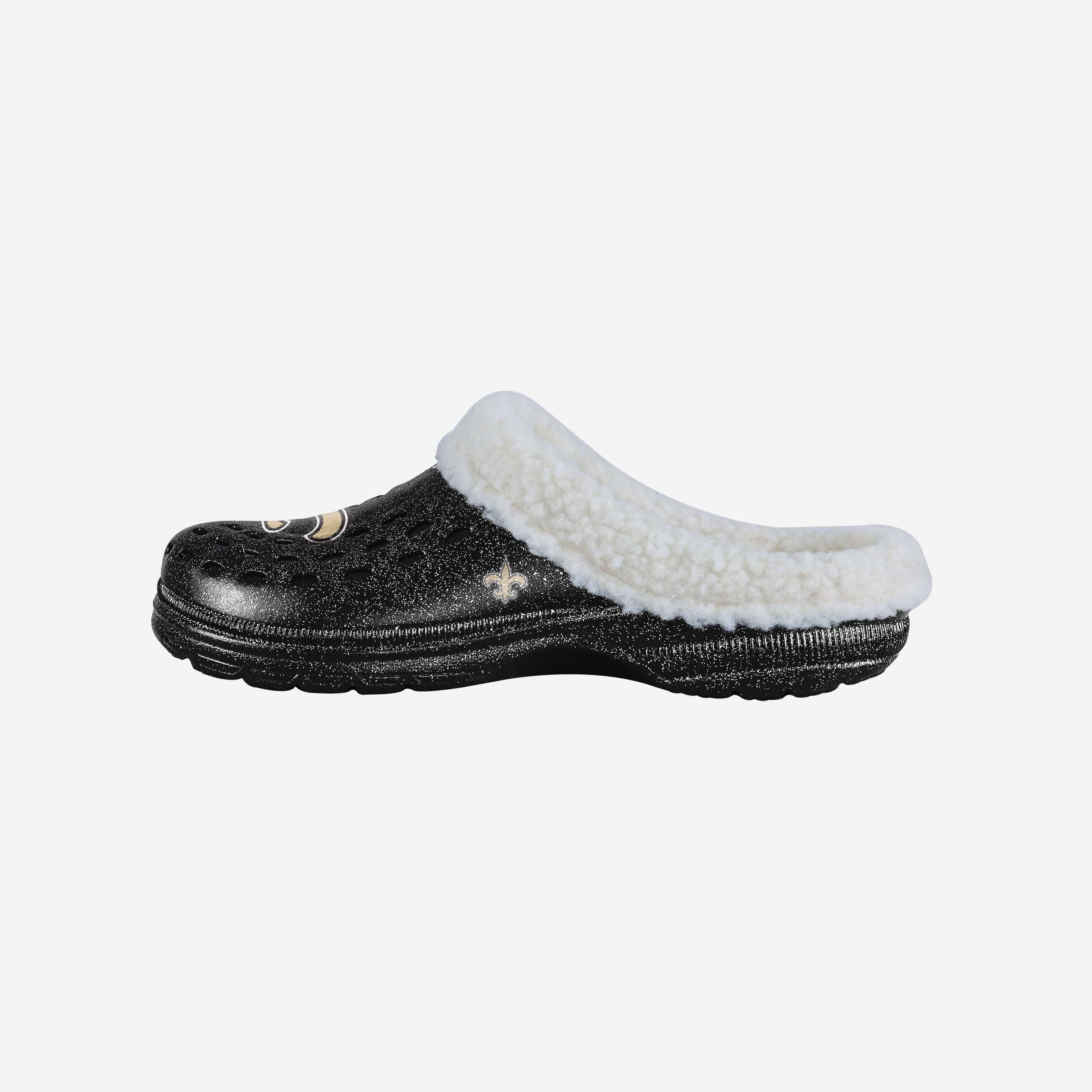 New Orleans Saints Womens Sherpa Lined Glitter Clog