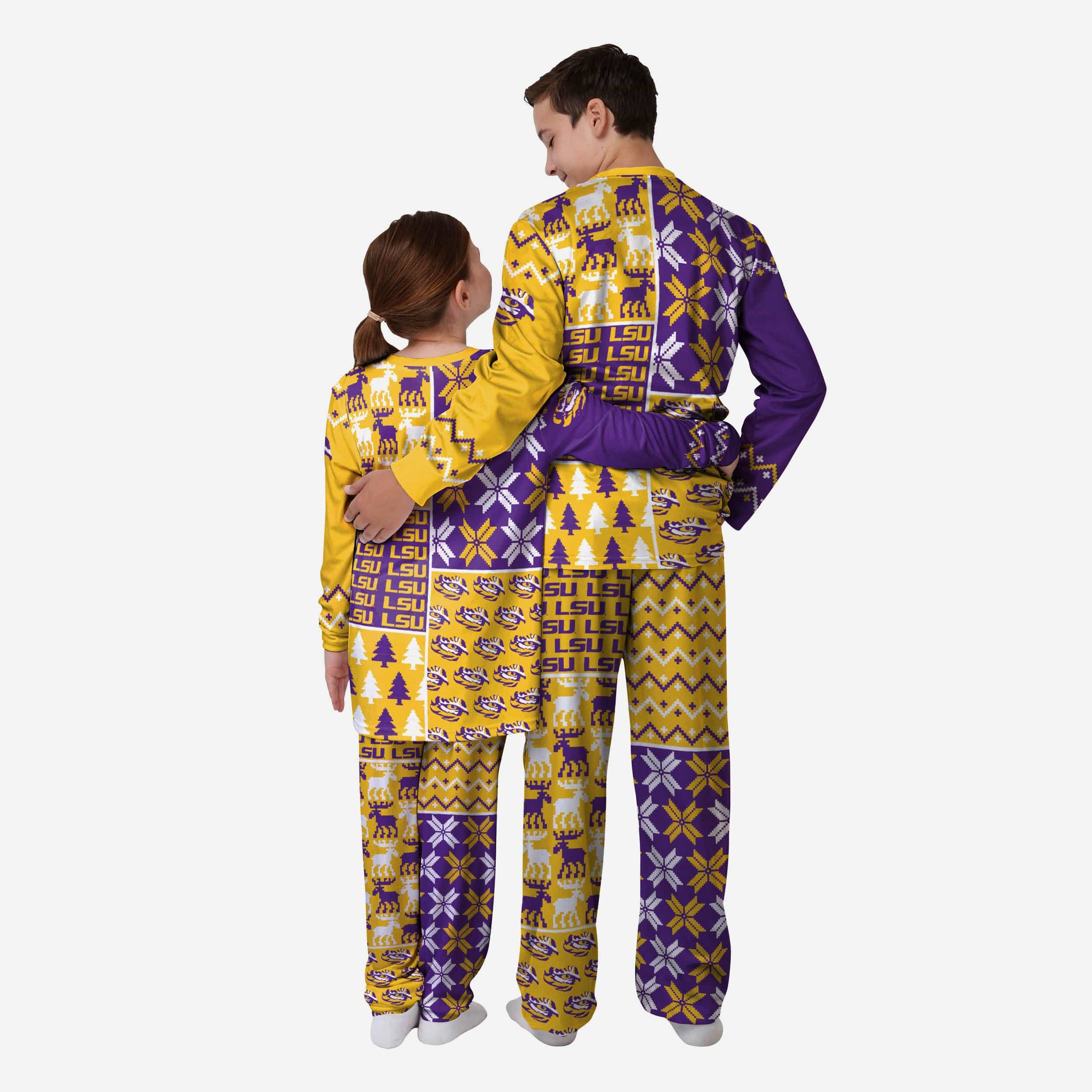 LSU Tigers Youth Busy Block Family Holiday Pajamas 2 LSU Tigers Youth Busy Block Family Holiday Pajamas