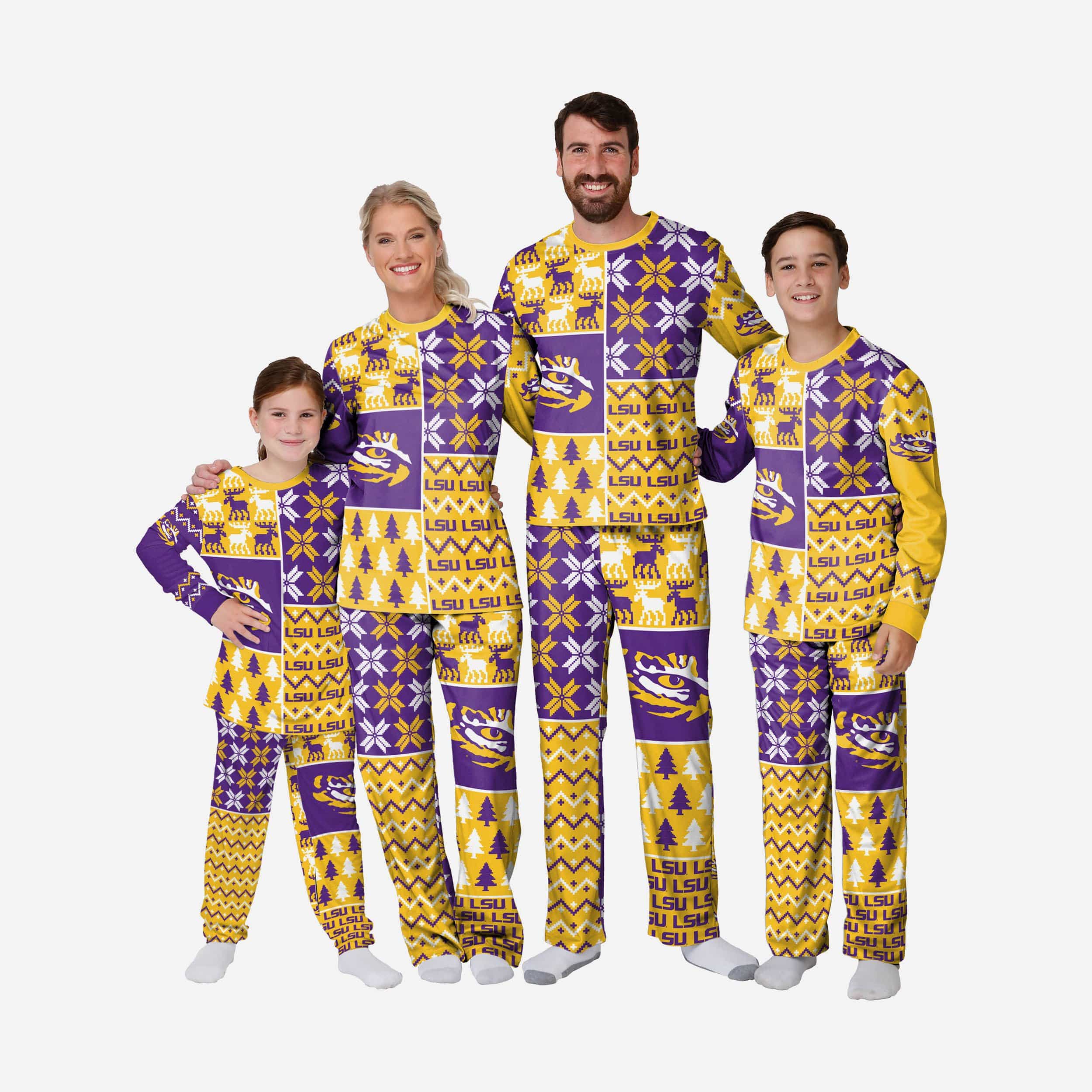 LSU Tigers Youth Busy Block Family Holiday Pajamas 3 LSU Tigers Youth Busy Block Family Holiday Pajamas