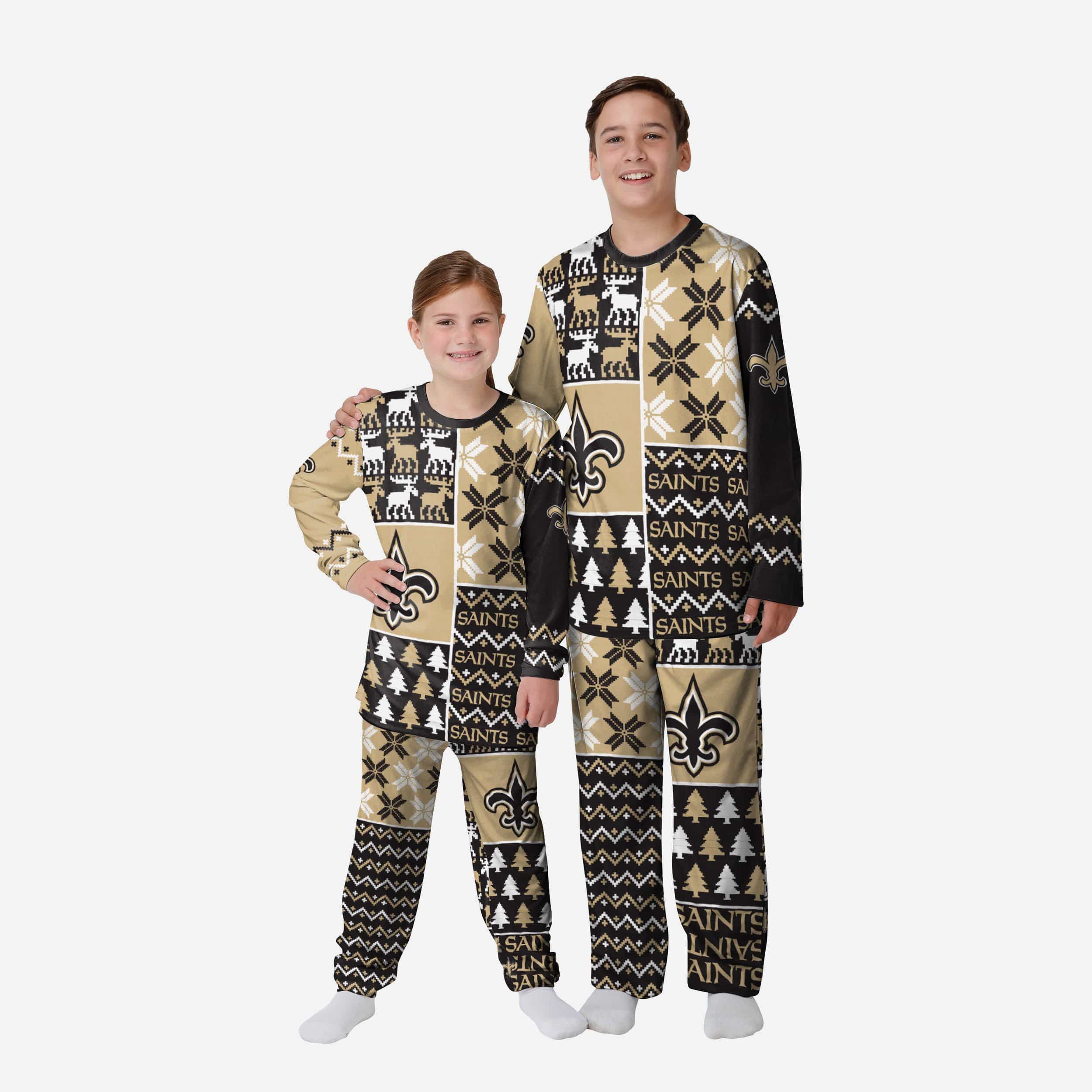 New Orleans Saints Youth Busy Block Family Holiday Pajamas