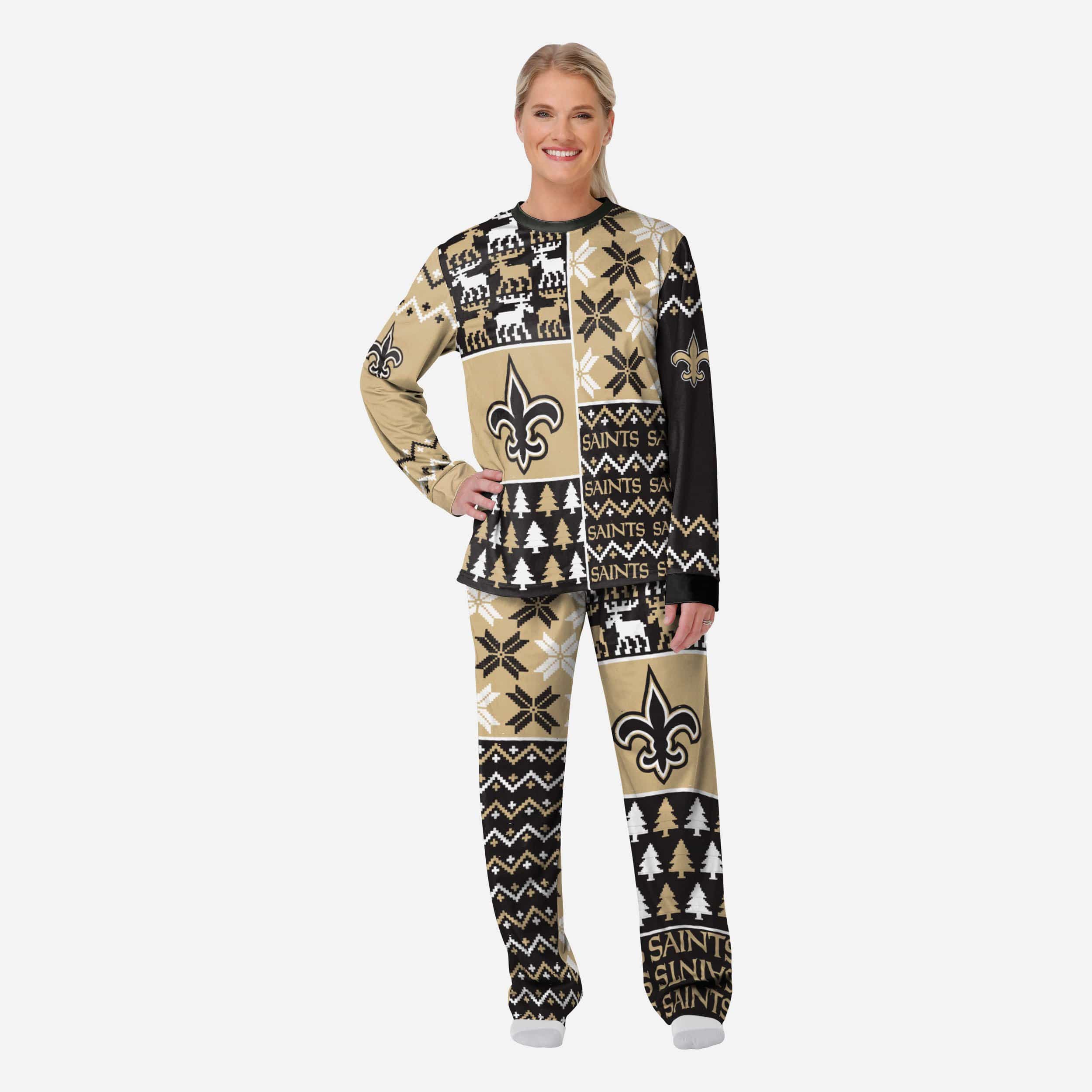 New Orleans Saints Womens Busy Block Family Holiday Pajamas 1 New Orleans Saints Womens Busy Block Family Holiday Pajamas