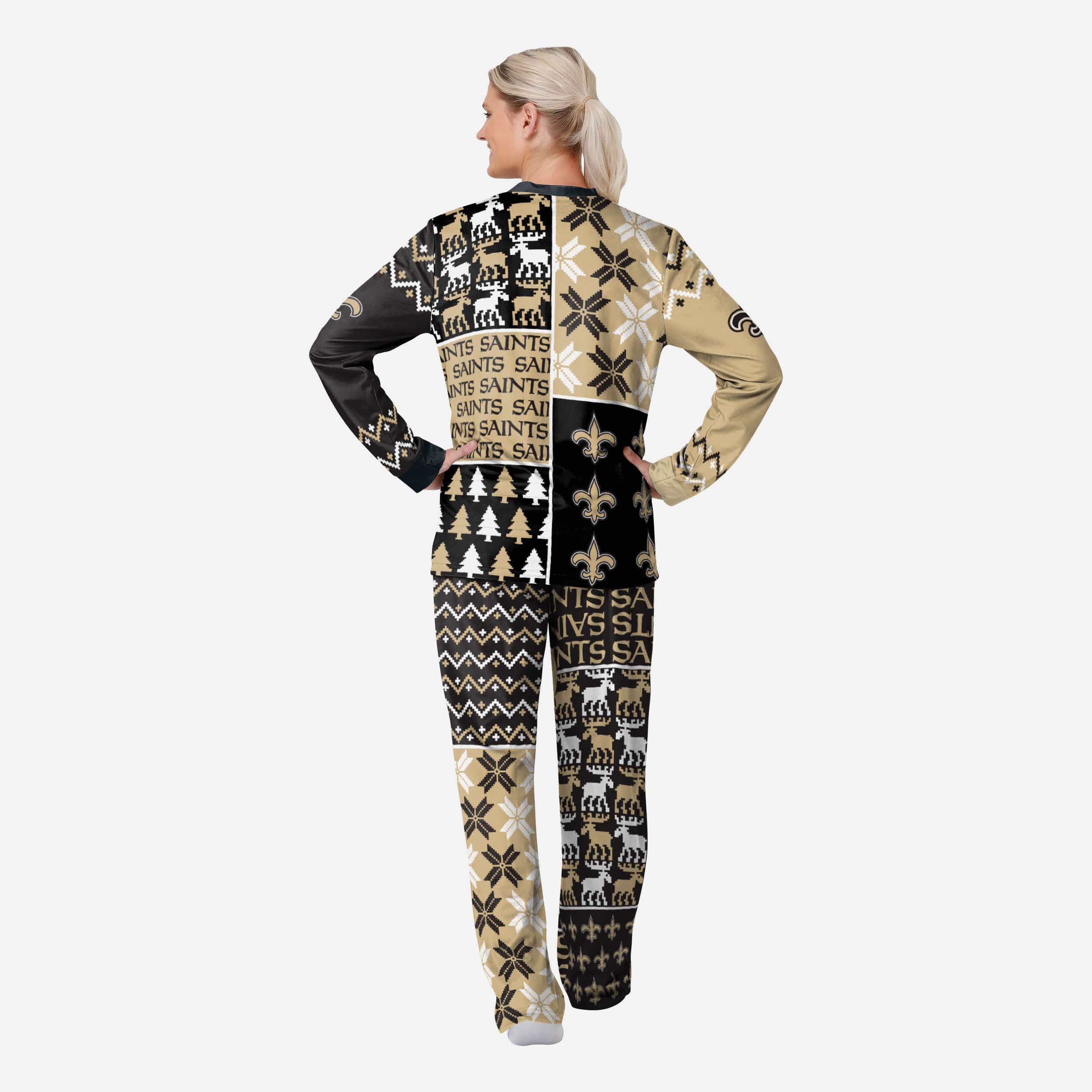 New Orleans Saints Womens Busy Block Family Holiday Pajamas 2 New Orleans Saints Womens Busy Block Family Holiday Pajamas