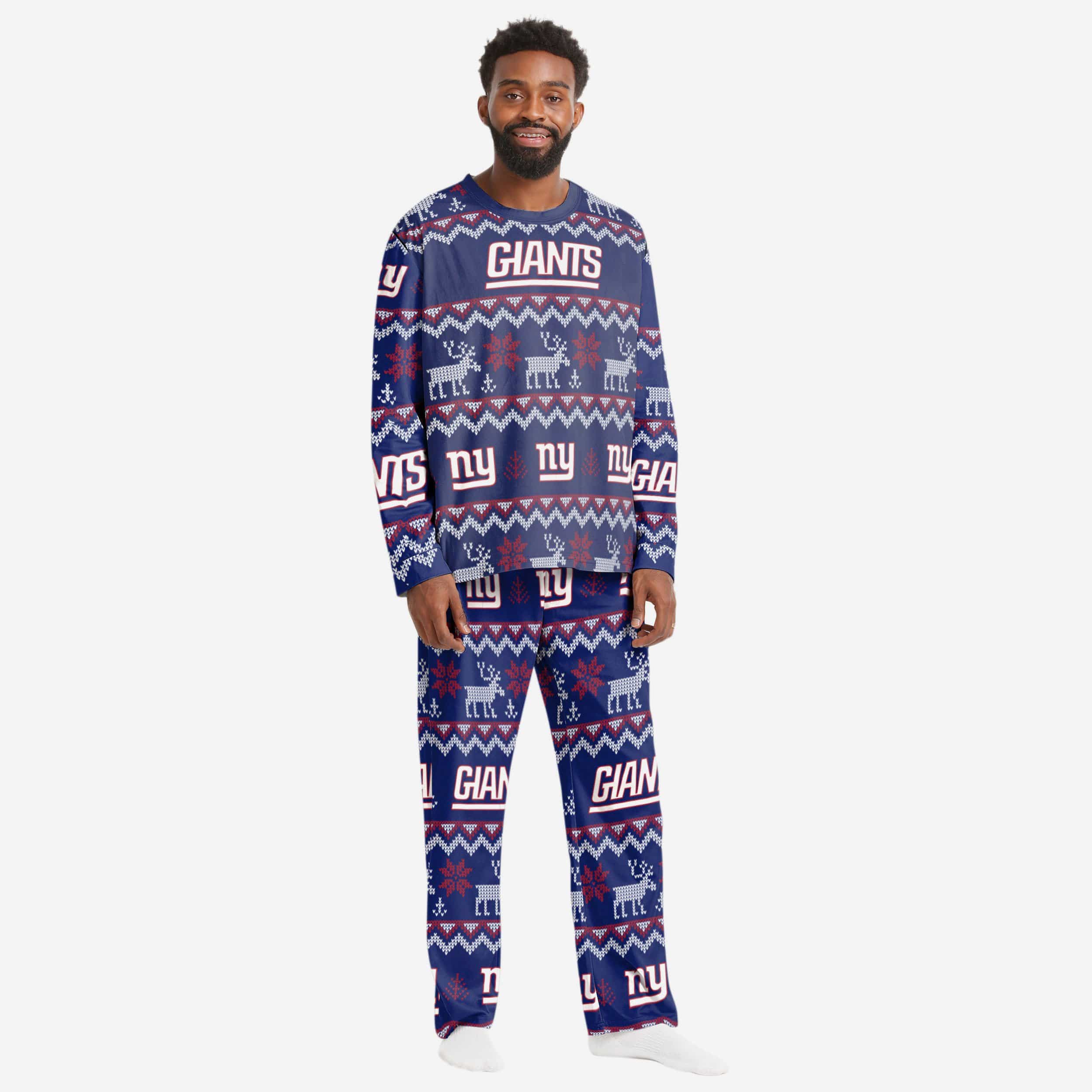 New York Giants Mens Ugly Pattern Family Holiday Pajamas
