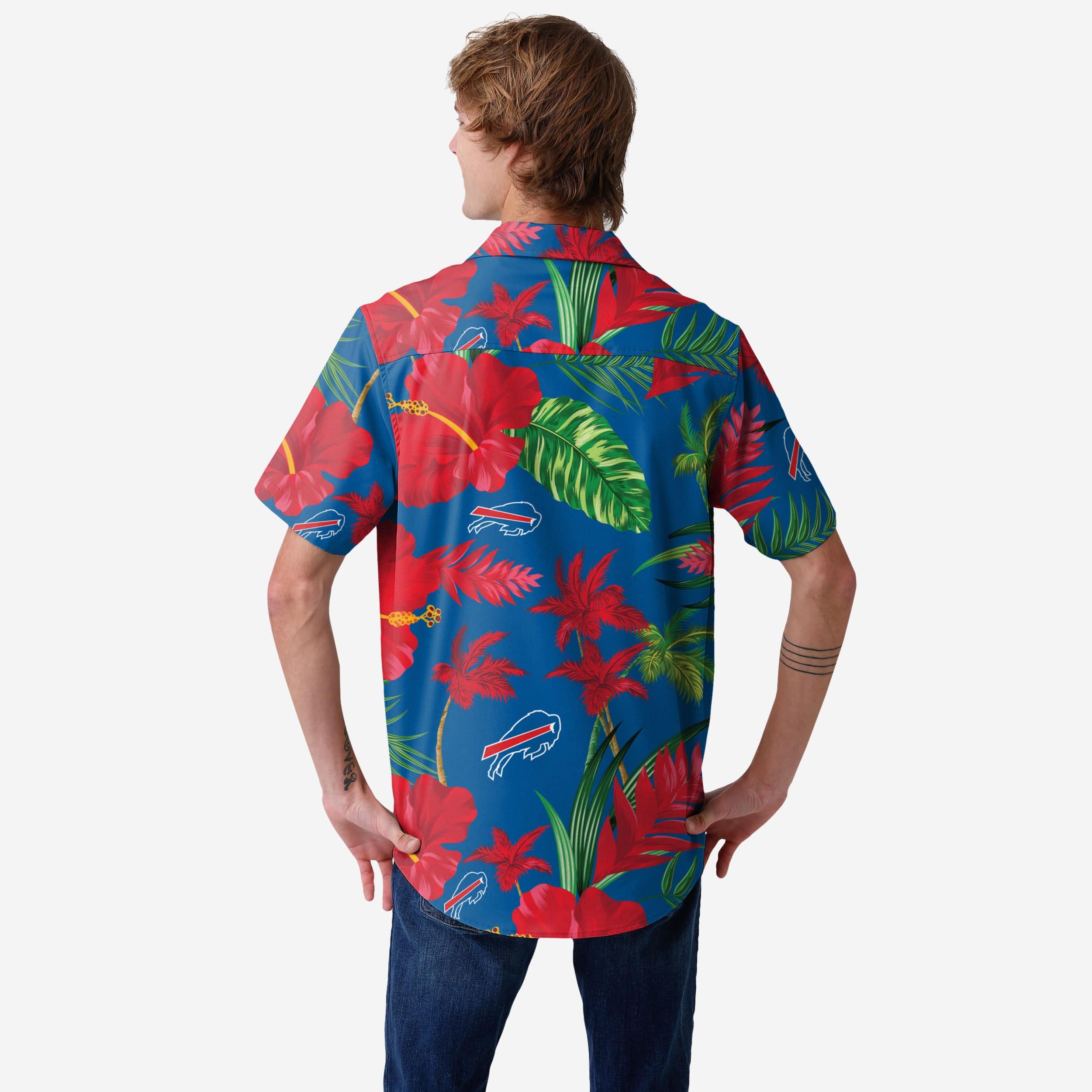 Buffalo Bills Team Color Hibiscus Button Up Shirt 2 Buffalo Bills Team Color Hibiscus Button Up Shirt