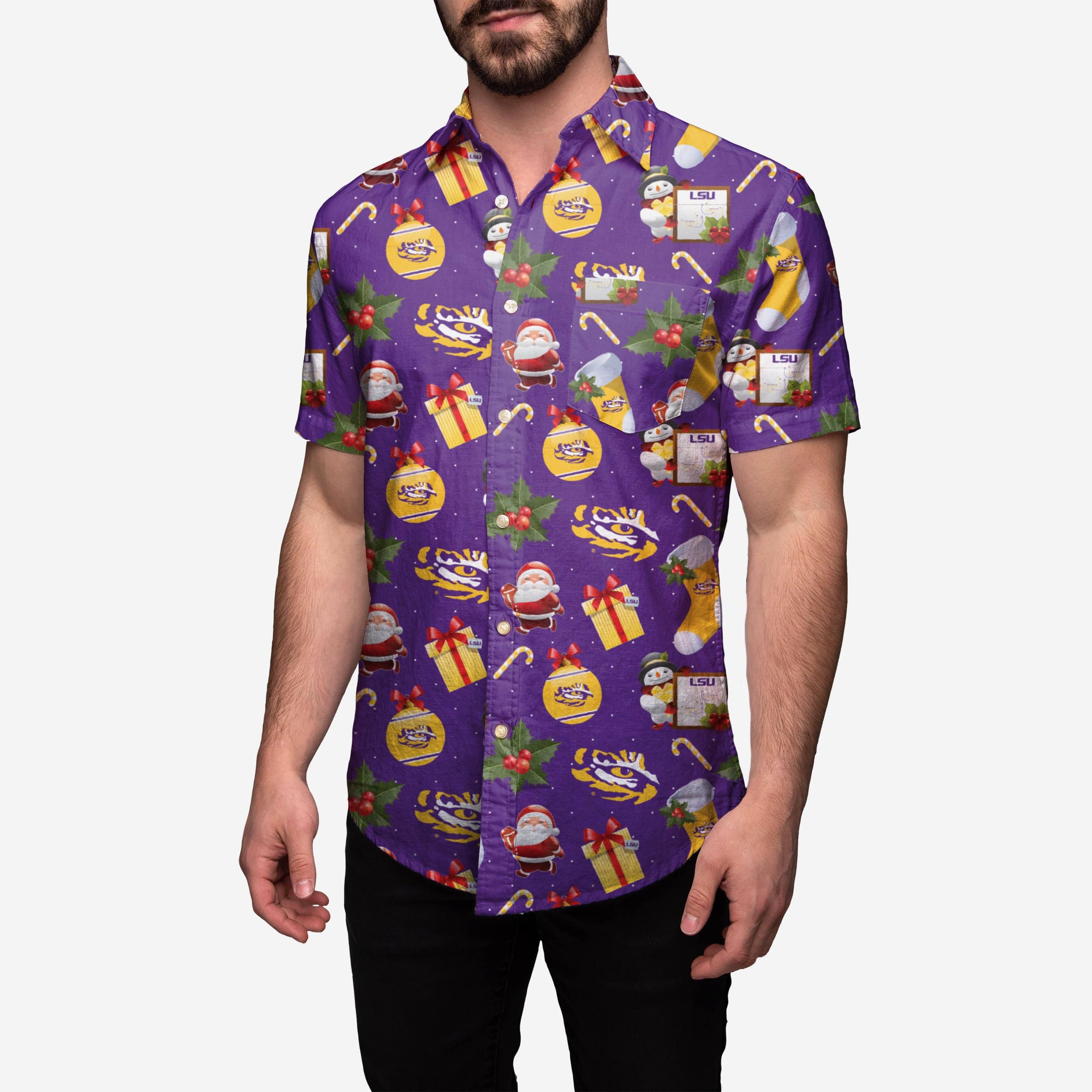 LSU Tigers Christmas Explosion Button Up Shirt
