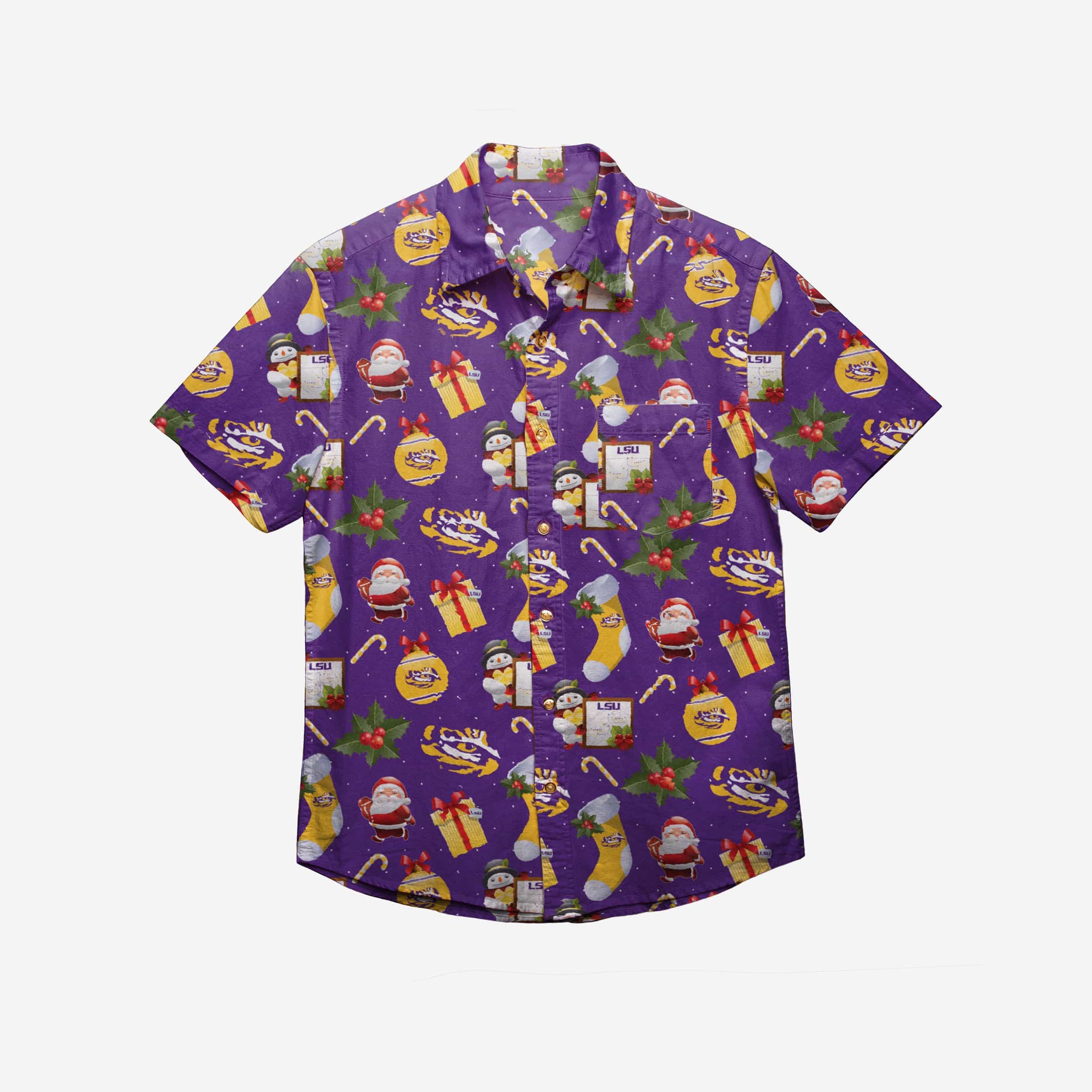 LSU Tigers Christmas Explosion Button Up Shirt 2 LSU Tigers Christmas Explosion Button Up Shirt