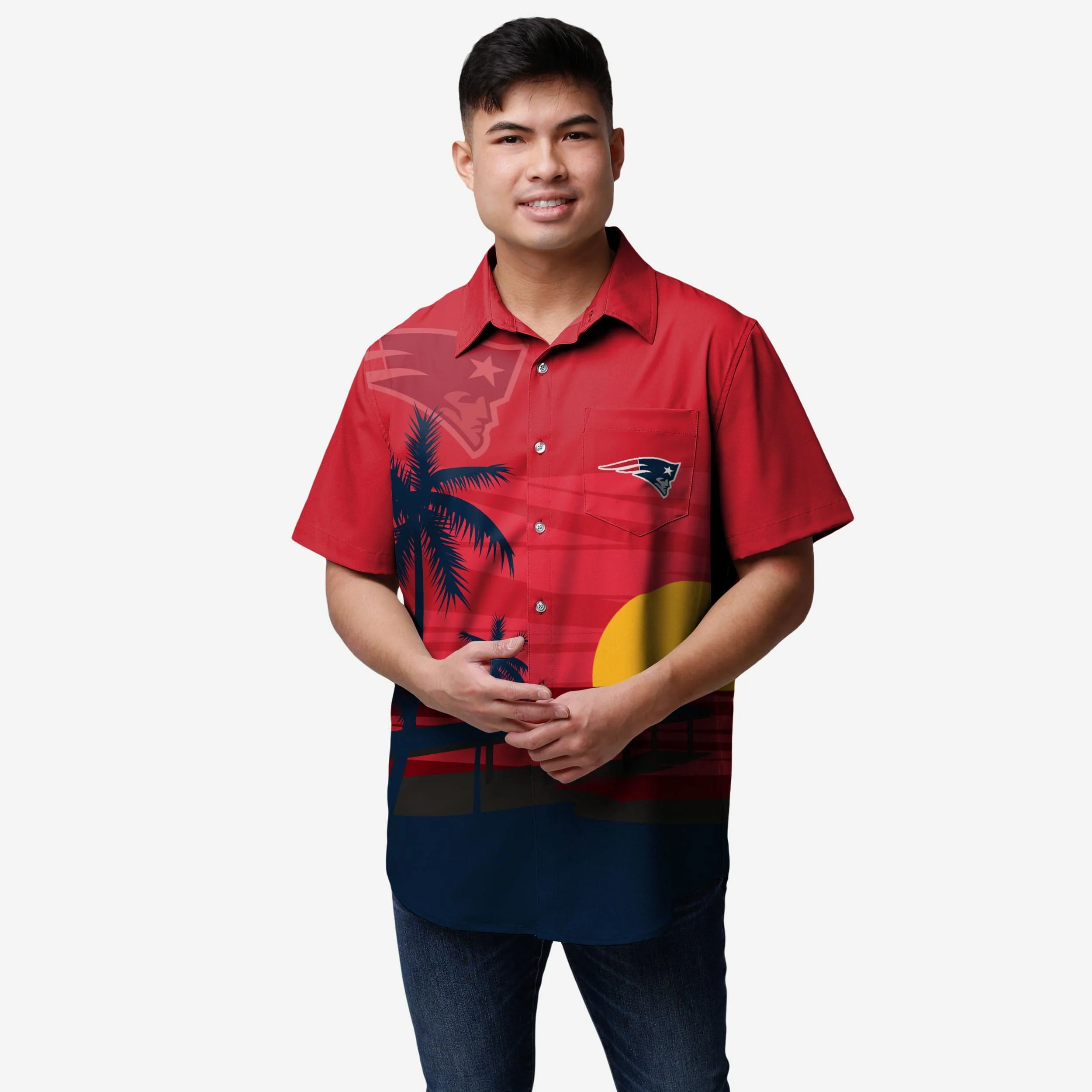 New England Patriots Tropical Sunset Button Up Shirt