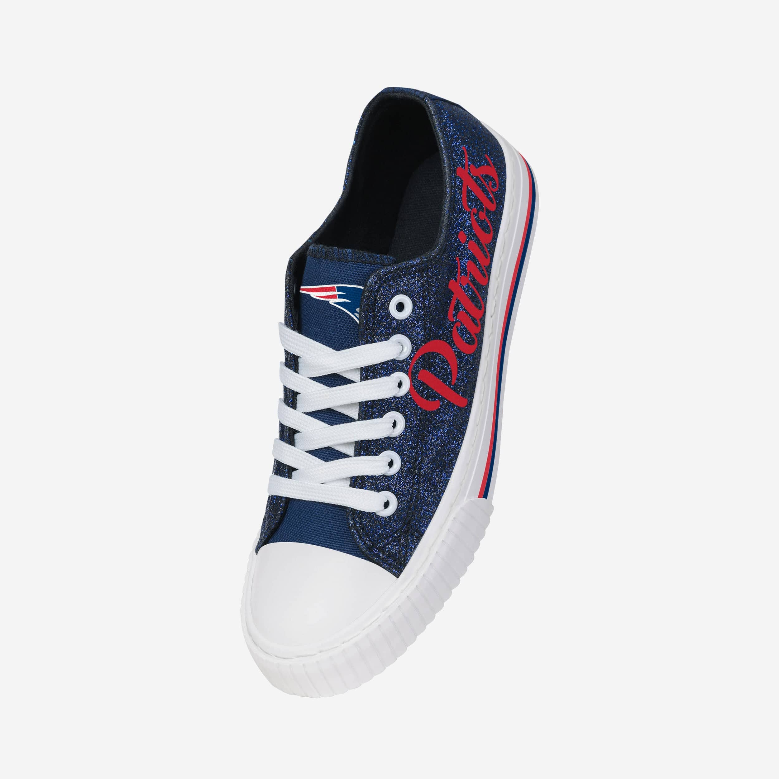 New England Patriots Womens Color Glitter Low Top Canvas Shoes 2 New England Patriots Womens Color Glitter Low Top Canvas Shoes