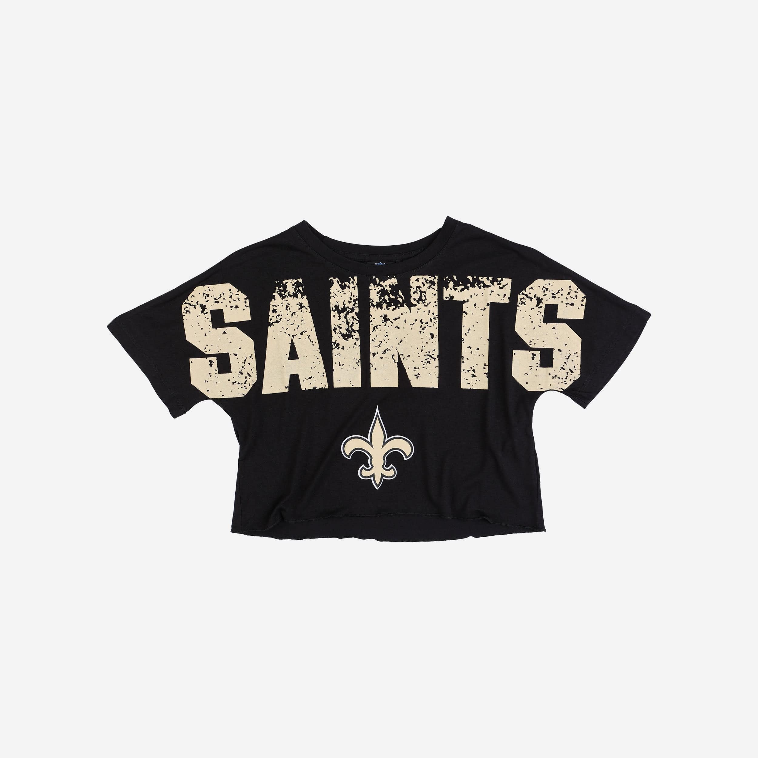 New Orleans Saints Womens Petite Distressed Wordmark Crop Top 3 New Orleans Saints Womens Petite Distressed Wordmark Crop Top
