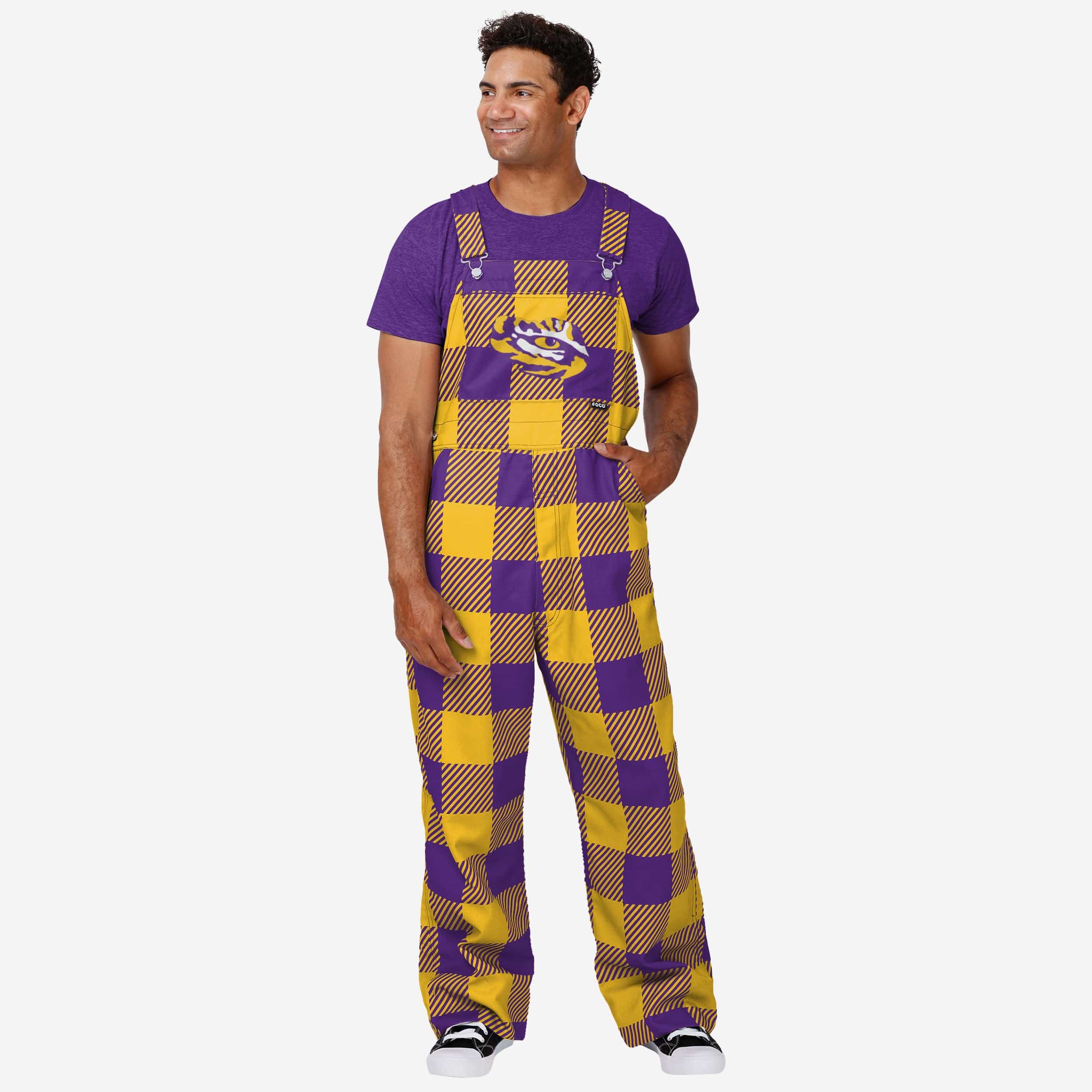 LSU Tigers Mens Plaid Bib Overalls
