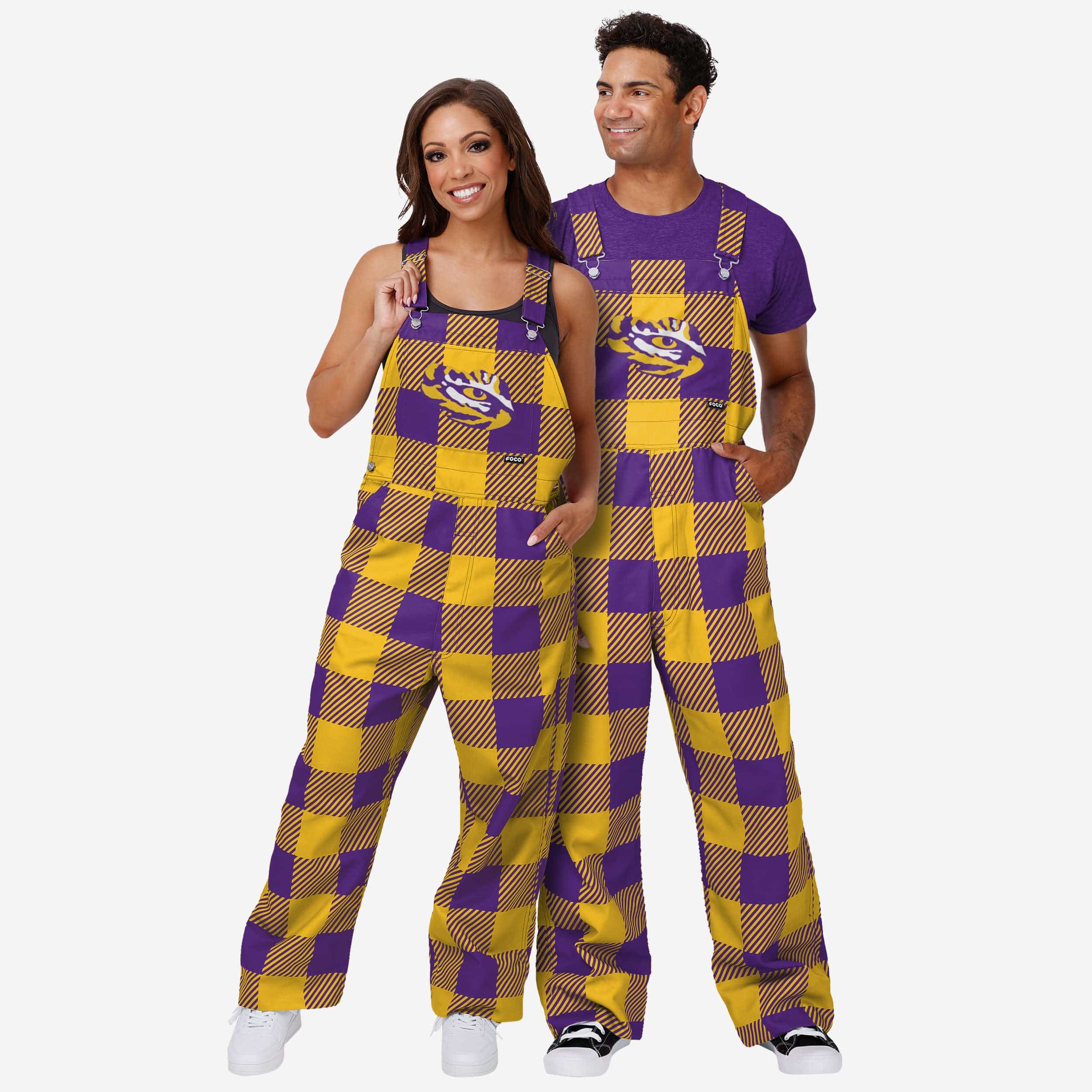 LSU Tigers Mens Plaid Bib Overalls 3 LSU Tigers Mens Plaid Bib Overalls