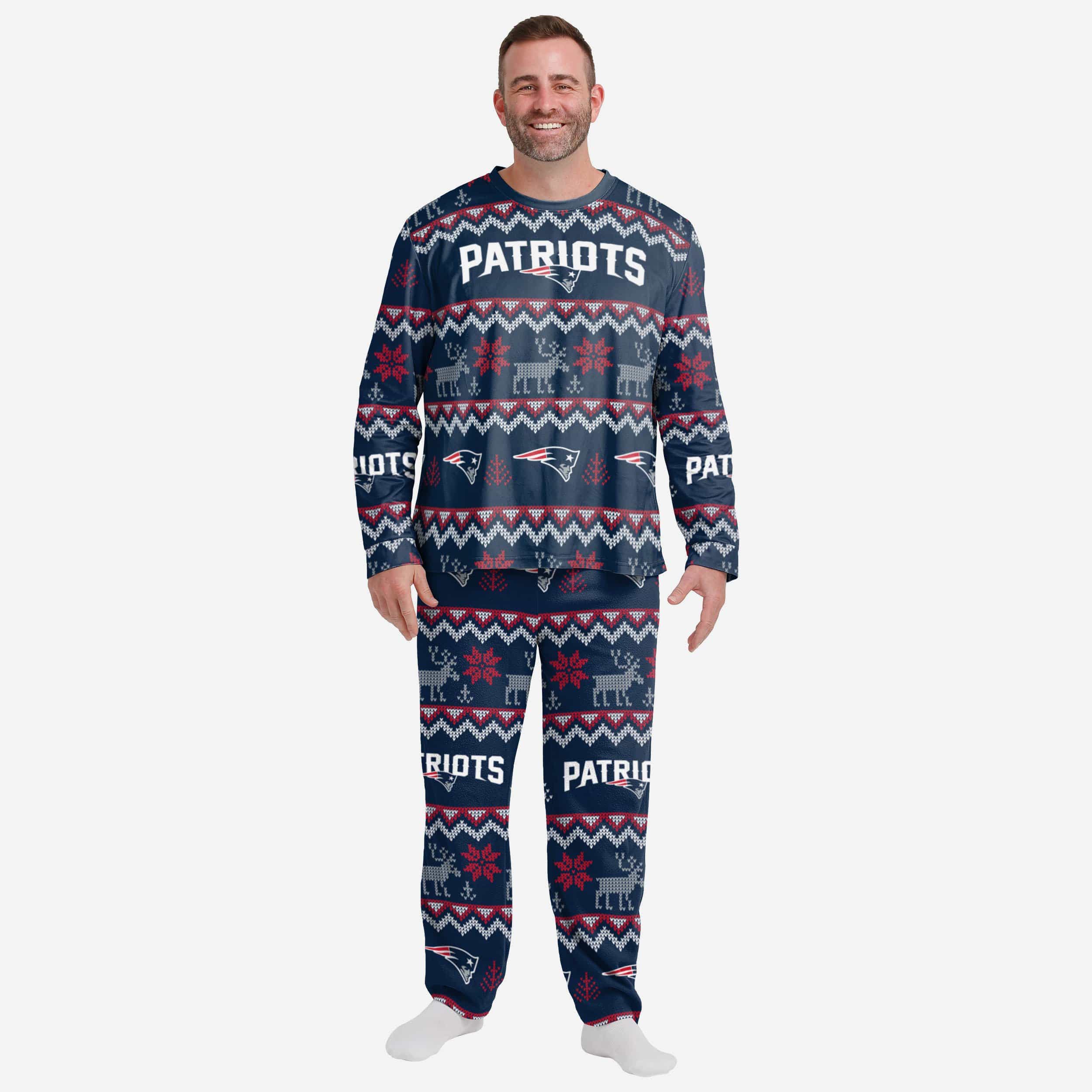 New England Patriots Mens Ugly Pattern Family Holiday Pajamas