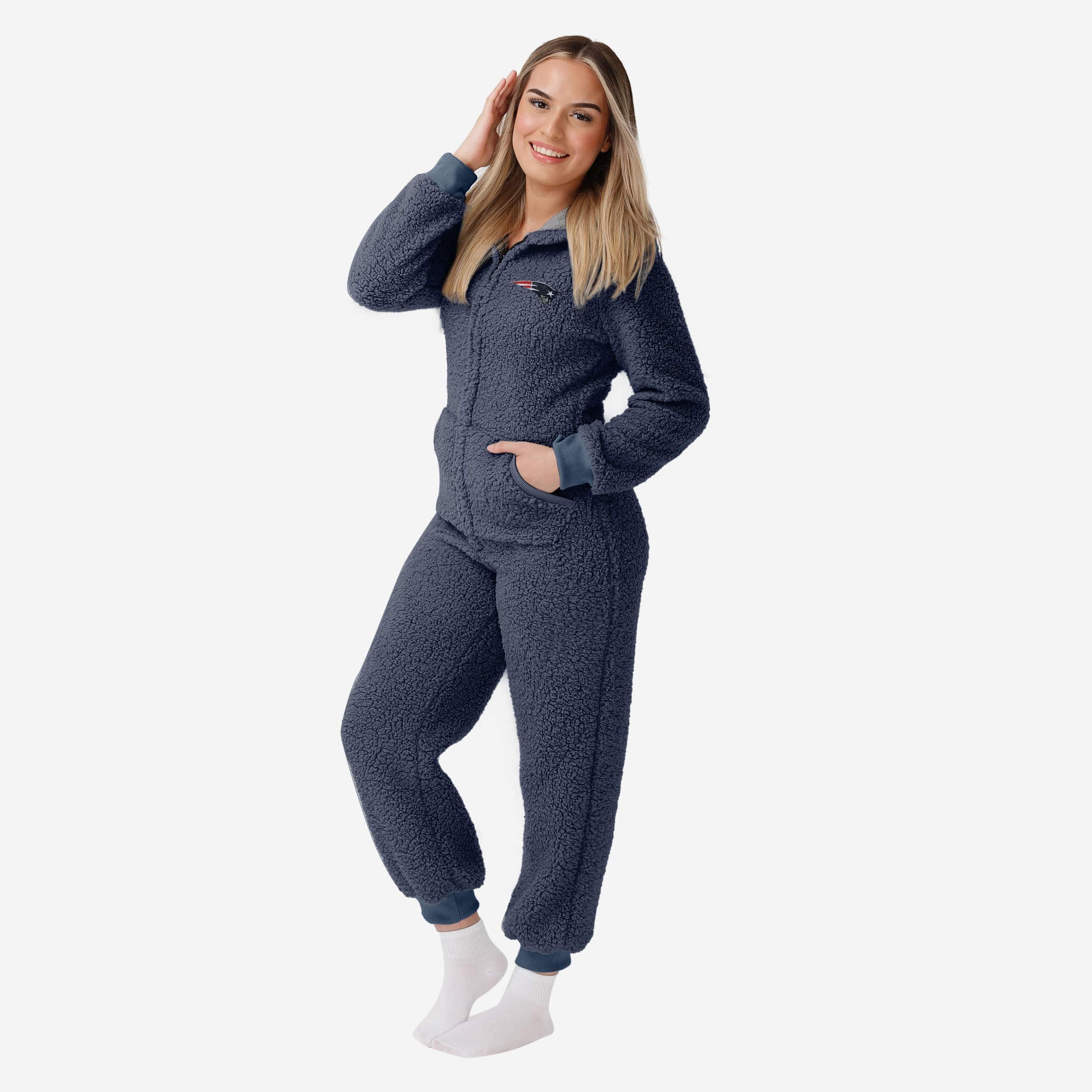 New England Patriots Womens Sherpa One Piece Pajamas